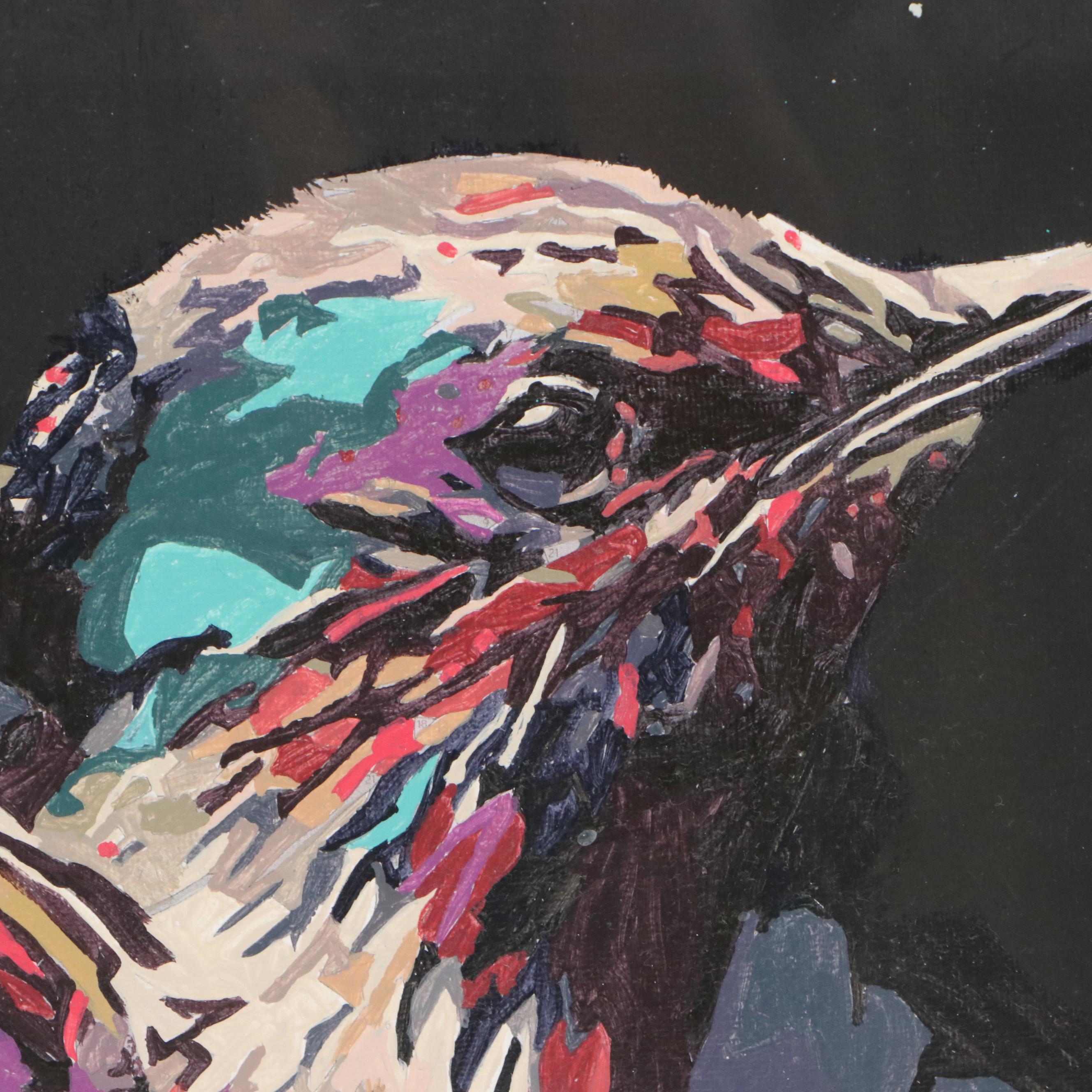 Brittony Martin Acrylic Painting of Colorful Hummingbird, 21st Century