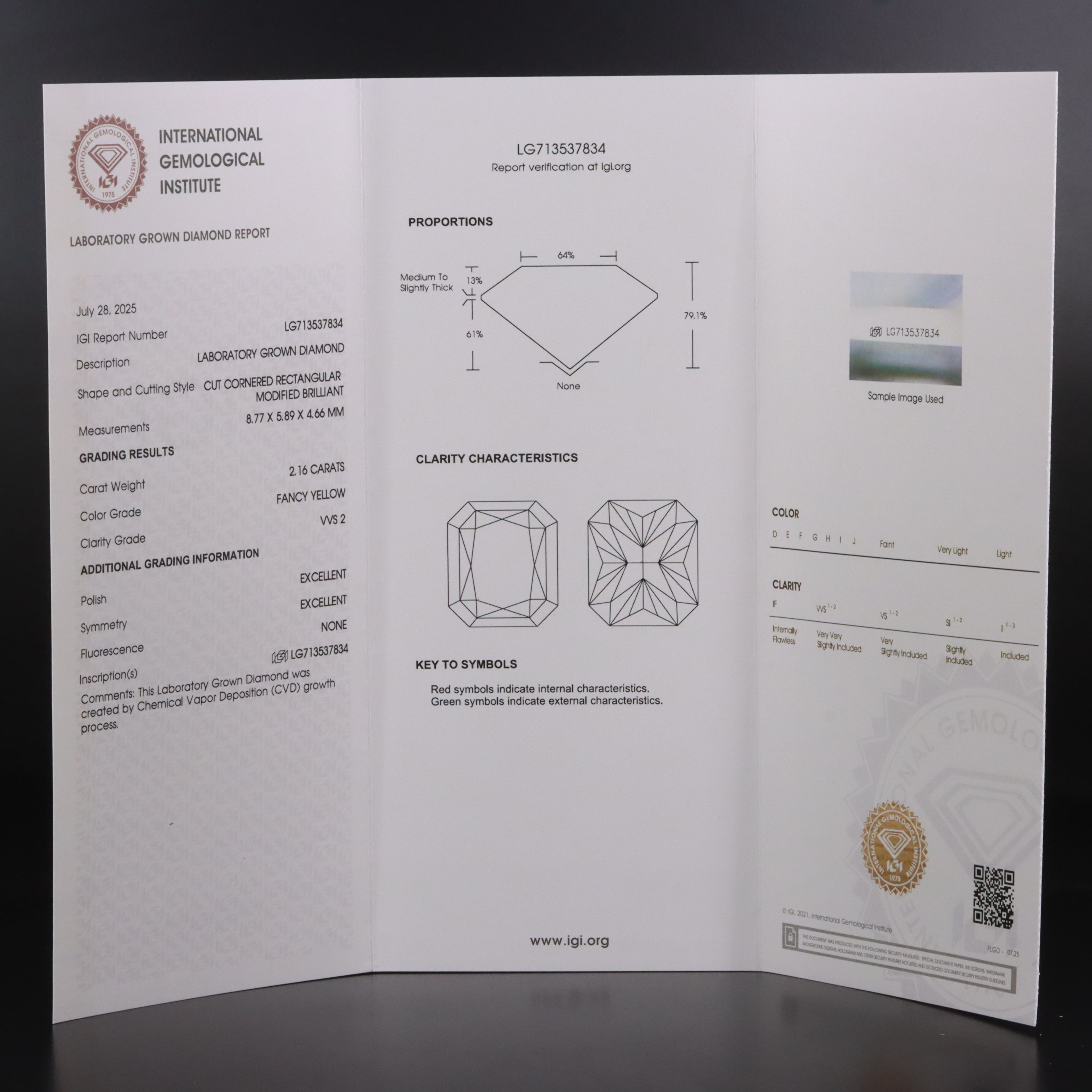 Loose 2.16 CT Lab Grown Fancy Yellow Diamond with IGI Report