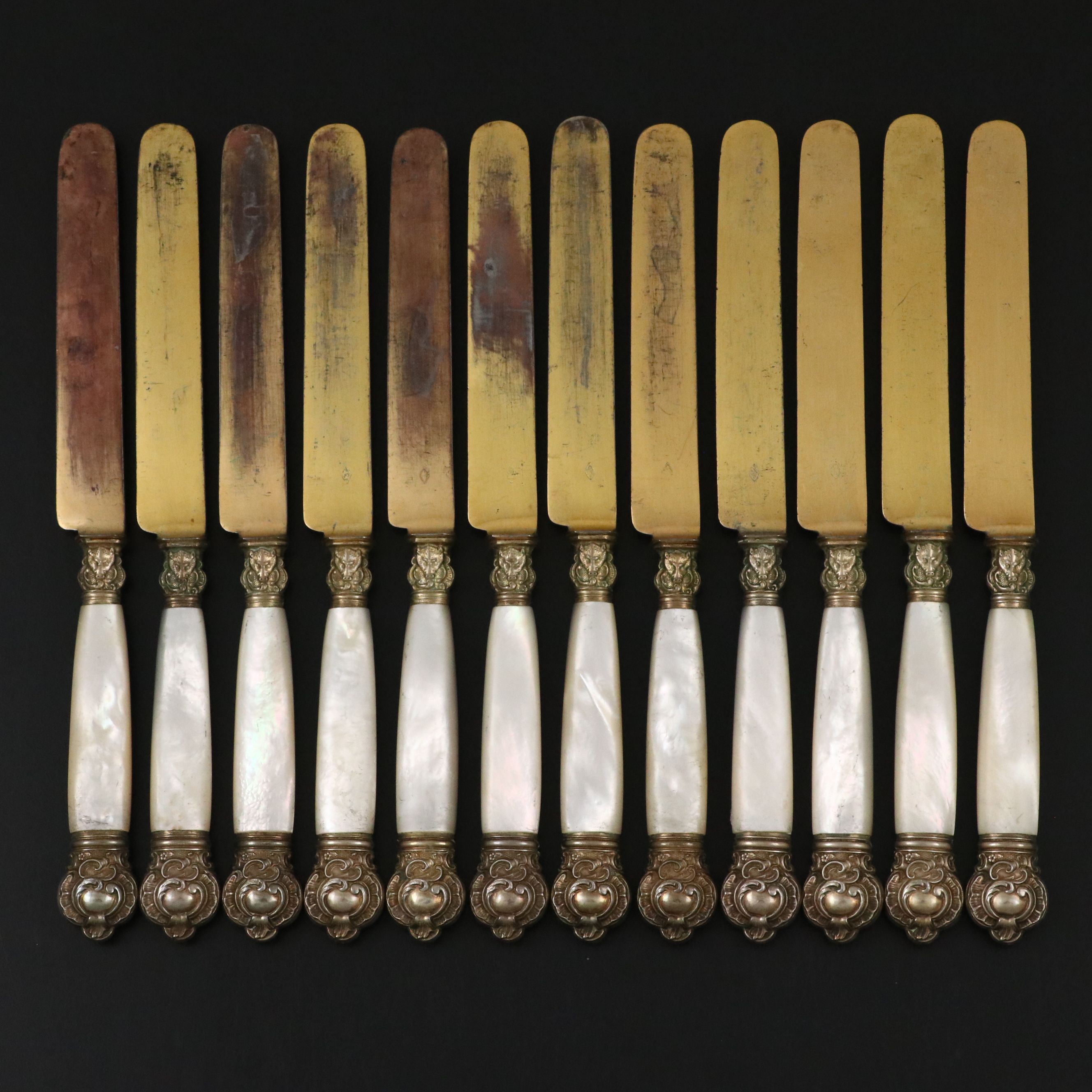 Victorian Style Mother-of-Pearl Handled Brass Bladed Knives