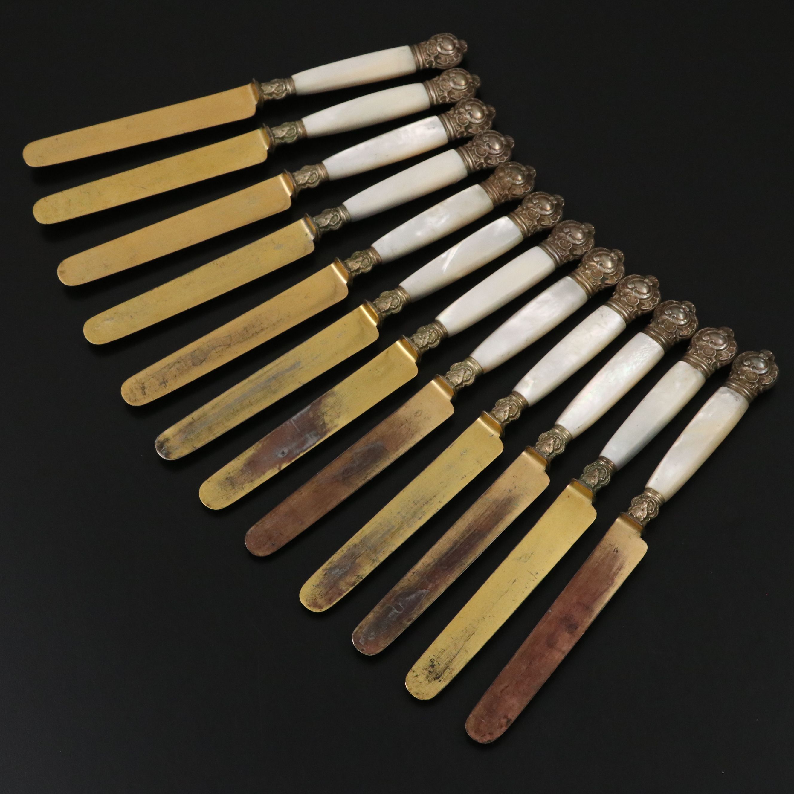 Victorian Style Mother-of-Pearl Handled Brass Bladed Knives