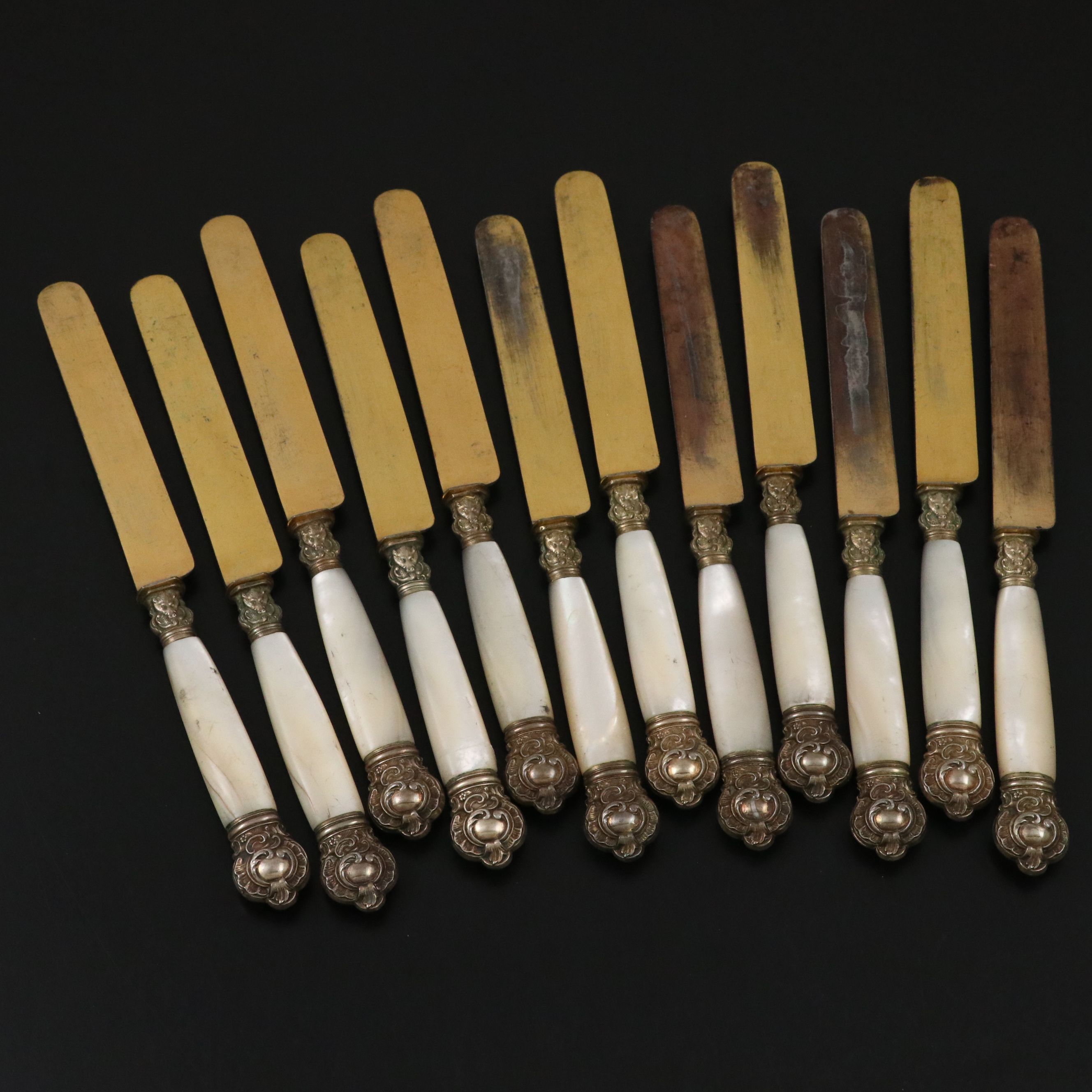 Victorian Style Mother-of-Pearl Handled Brass Bladed Knives