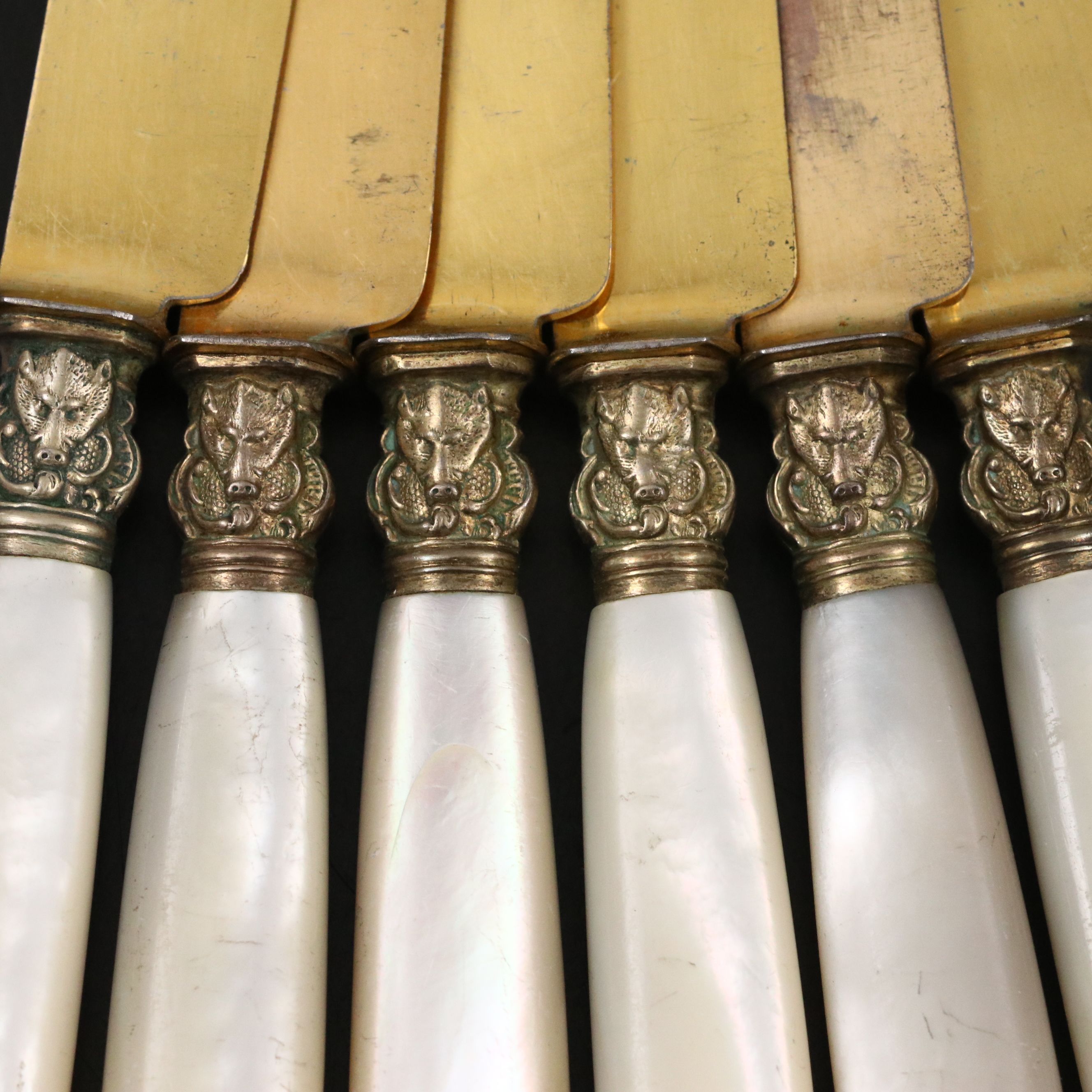 Victorian Style Mother-of-Pearl Handled Brass Bladed Knives
