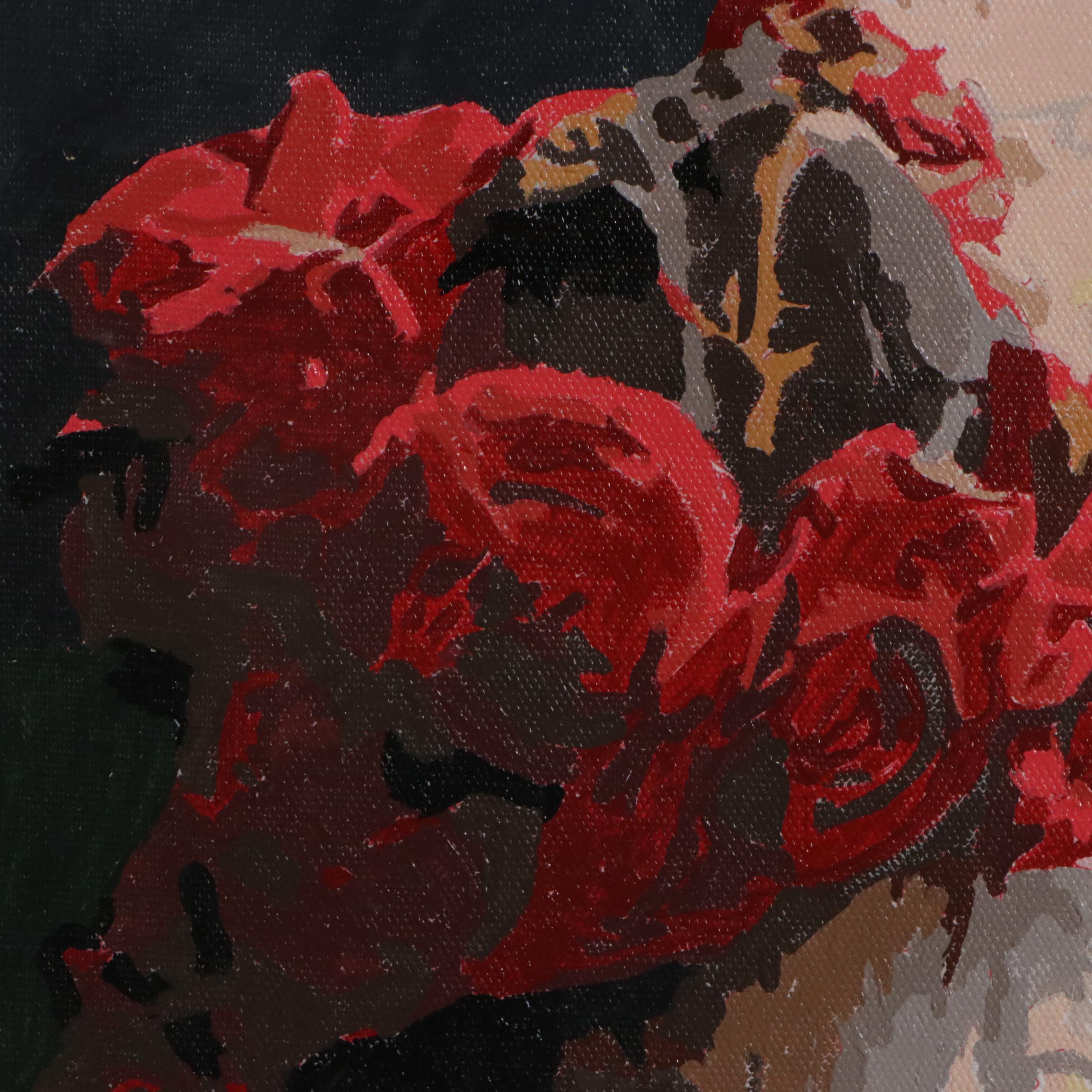 Brittony Martin Acrylic Painting Skull with Roses, 21st Century