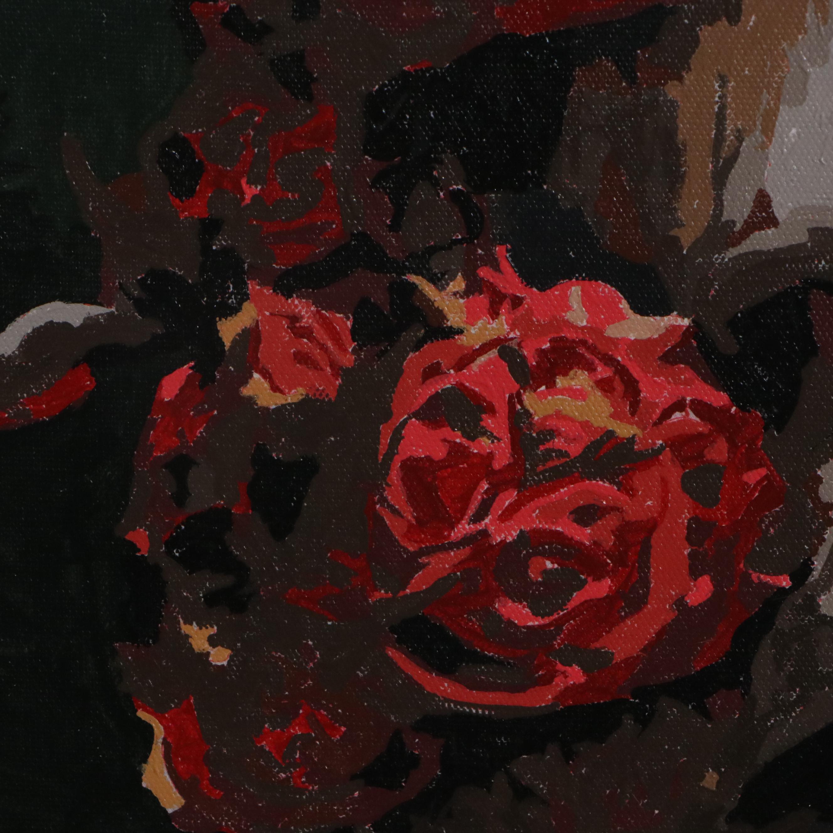 Brittony Martin Acrylic Painting Skull with Roses, 21st Century