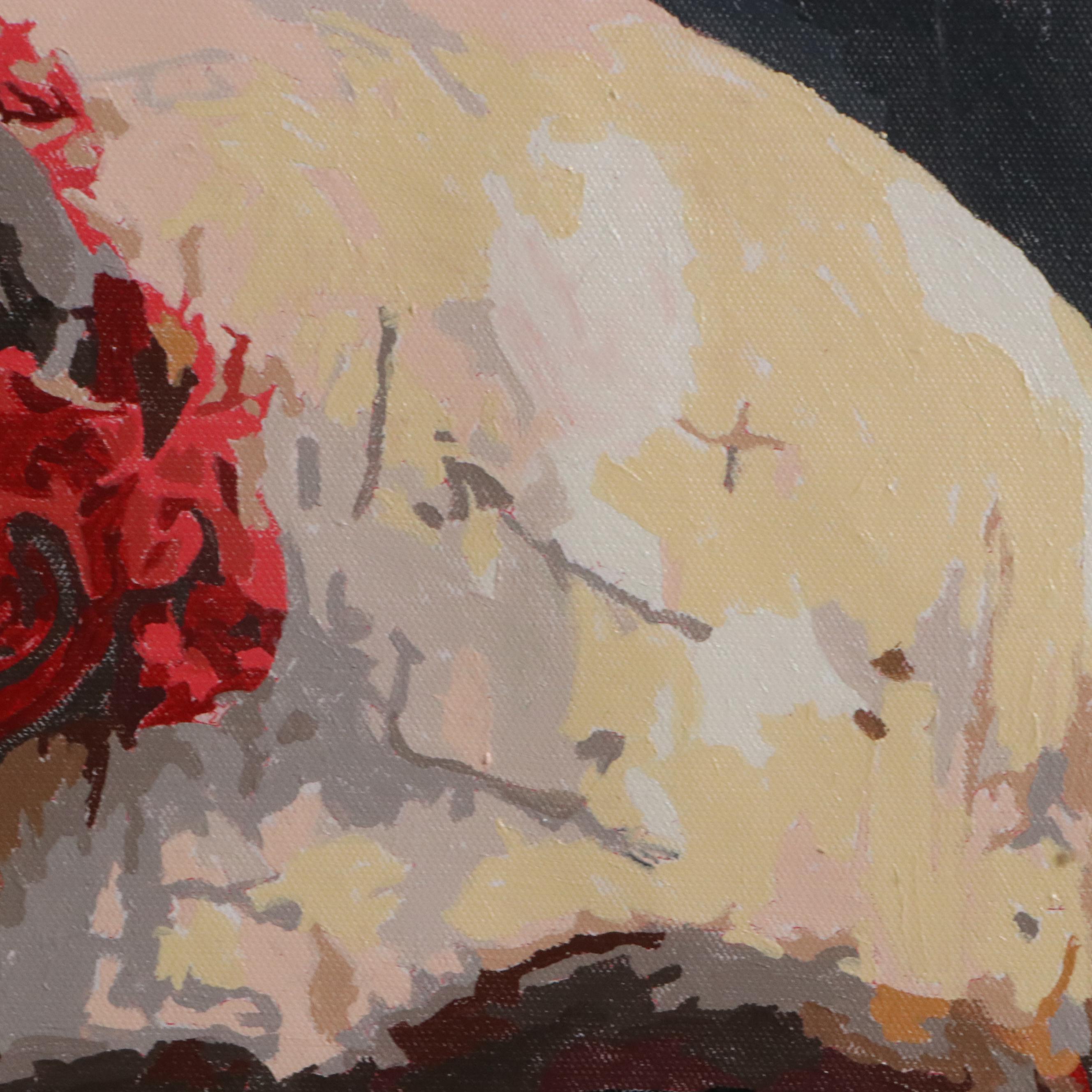 Brittony Martin Acrylic Painting Skull with Roses, 21st Century