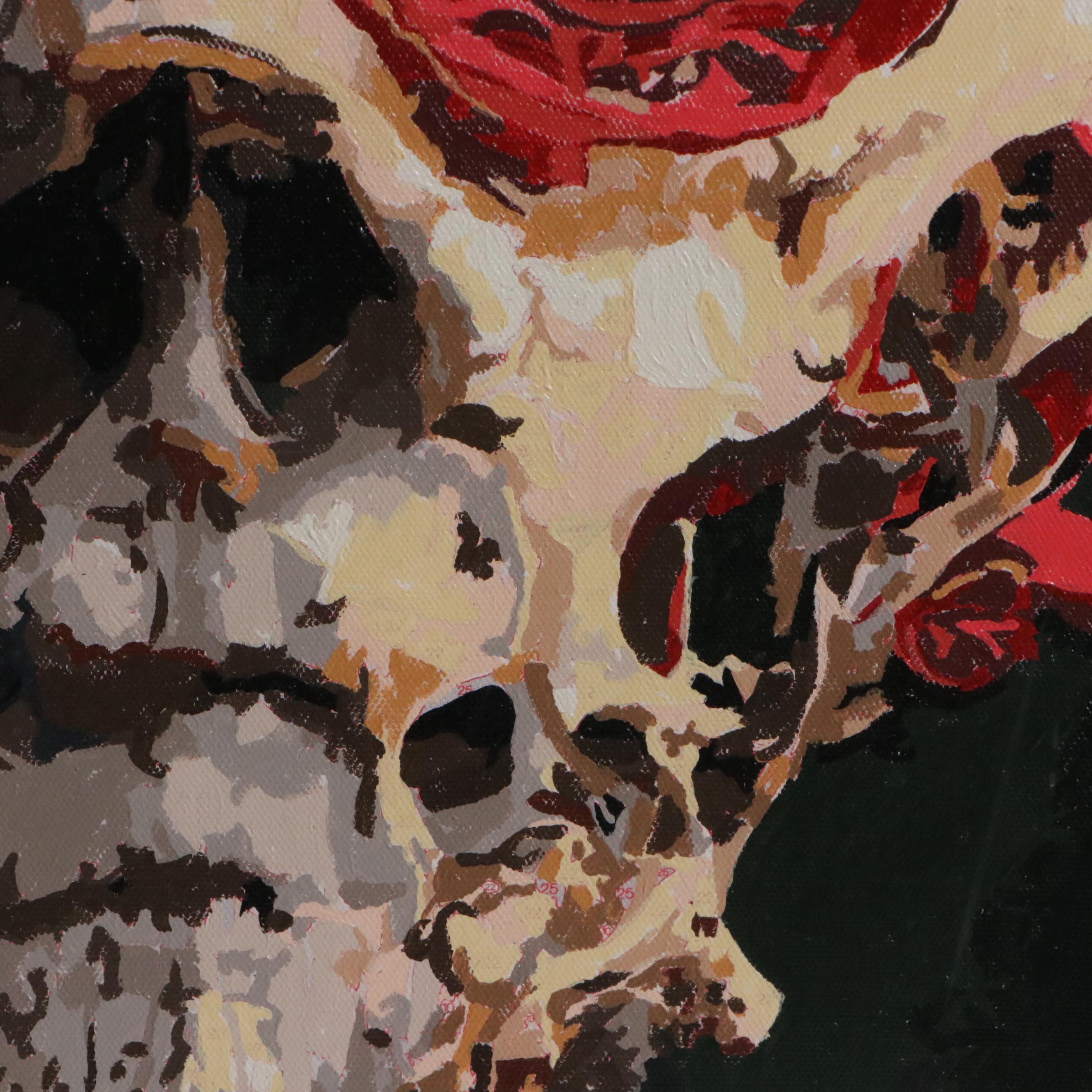 Brittony Martin Acrylic Painting Skull with Roses, 21st Century