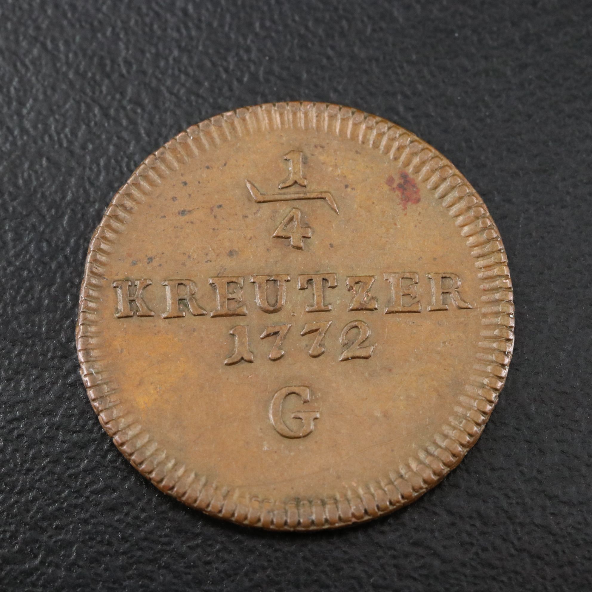 1772 Austria One Quarter Kreuzer Copper Coin