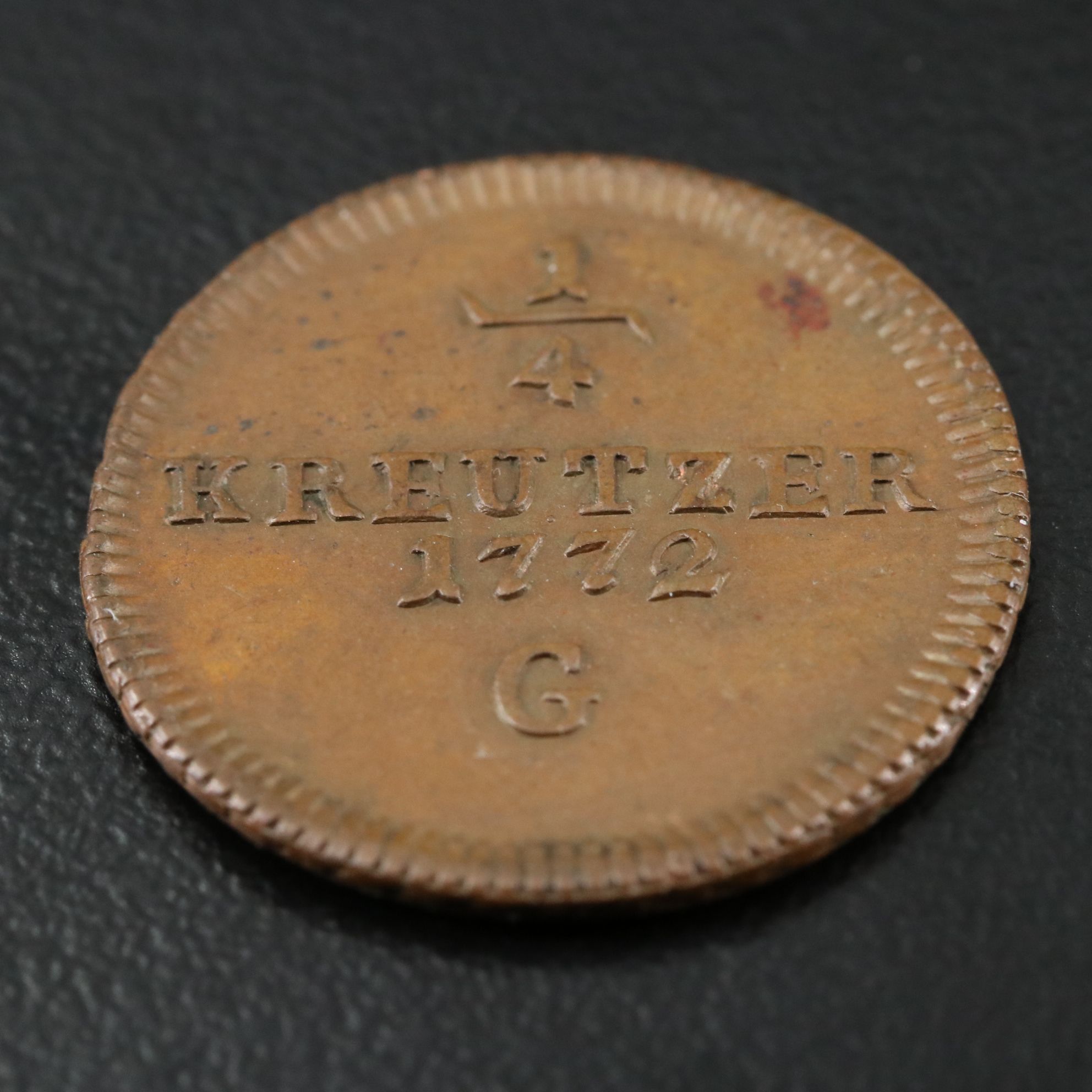 1772 Austria One Quarter Kreuzer Copper Coin