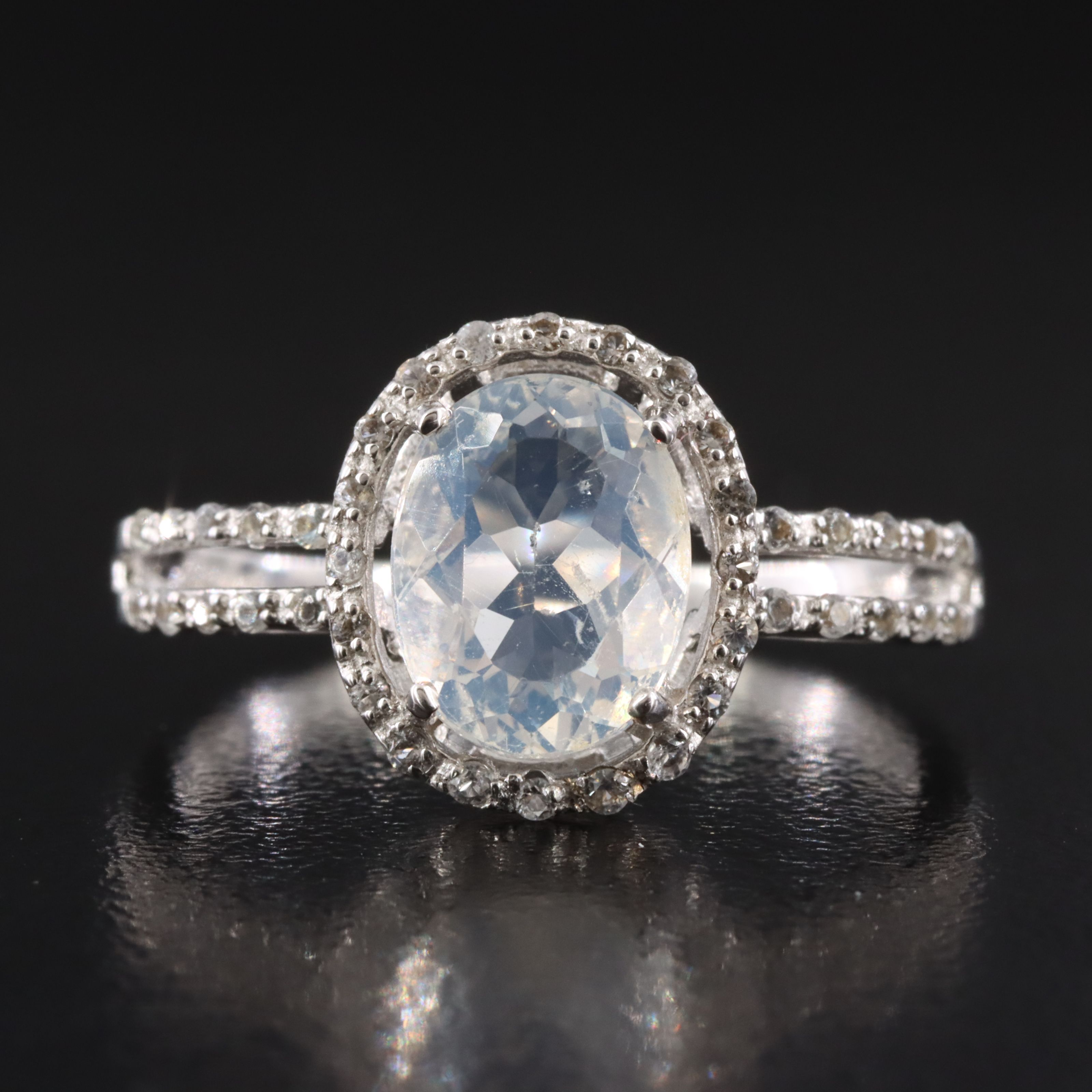 9K Opal and White Sapphire Ring