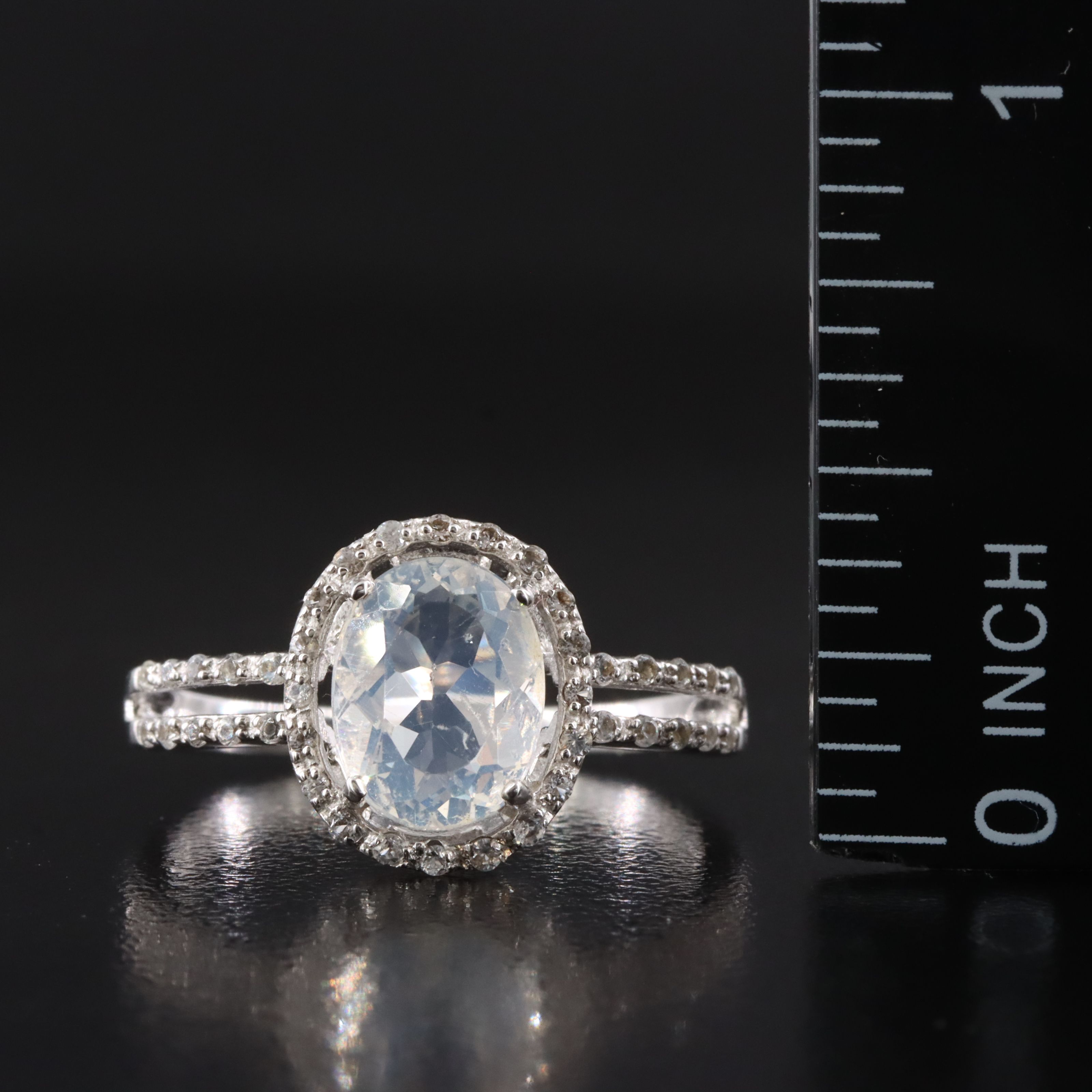 9K Opal and White Sapphire Ring