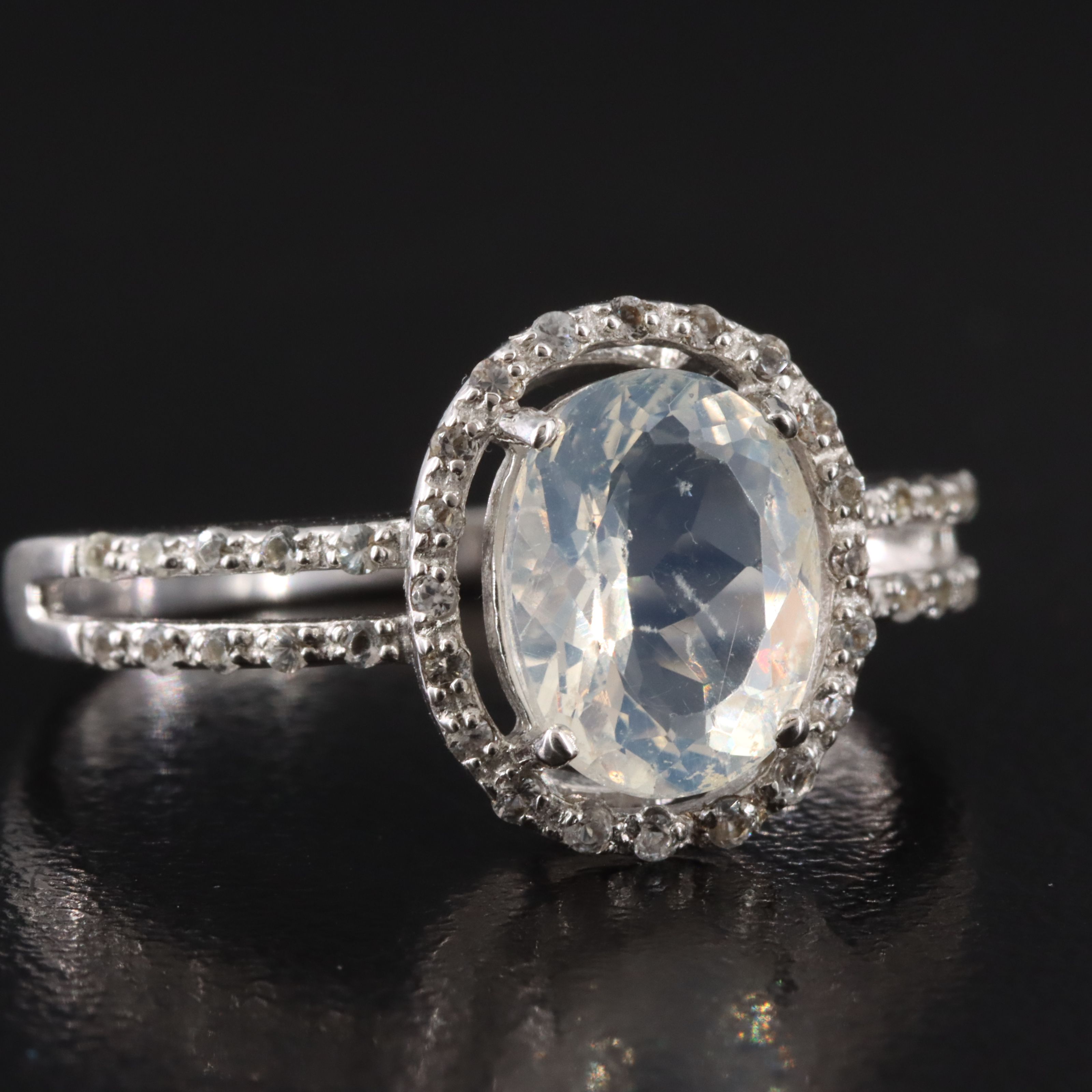 9K Opal and White Sapphire Ring