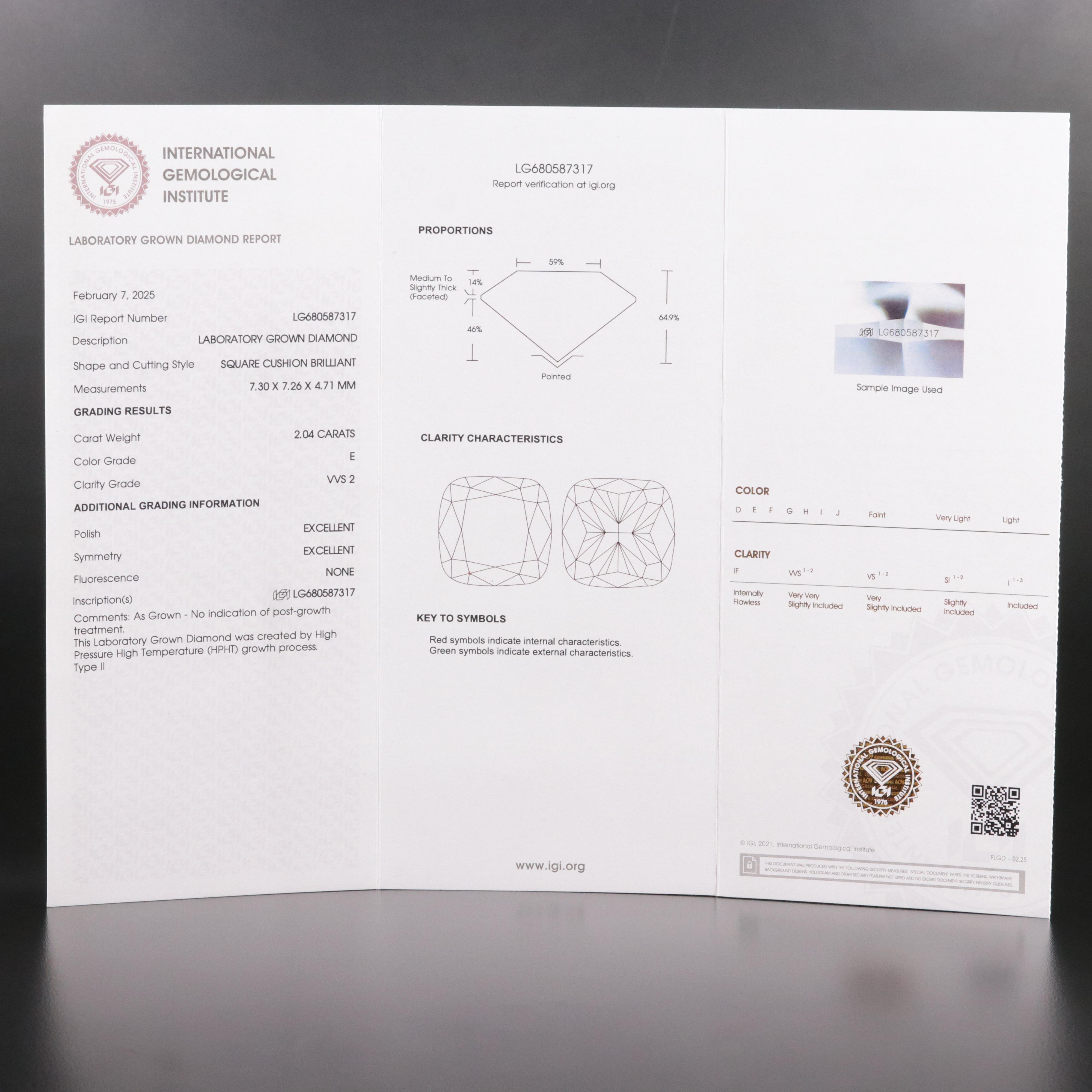 Loose 2.04 CT Lab Grown Diamond with IGI Report