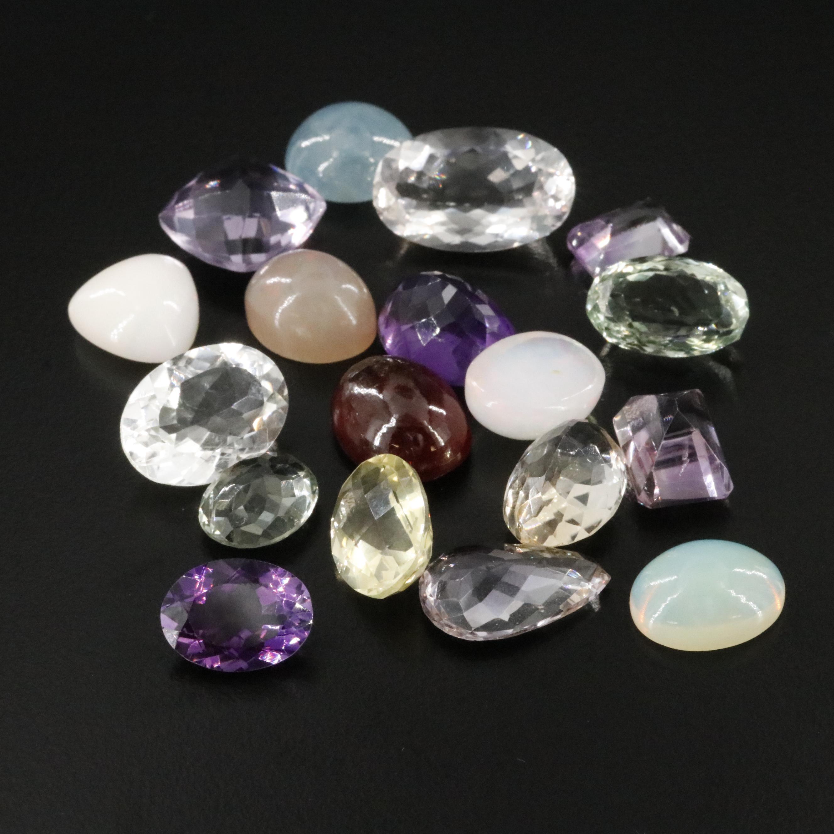 Loose 154.10 Gemstones Featuring Amethyst, Opal and Aquamarine