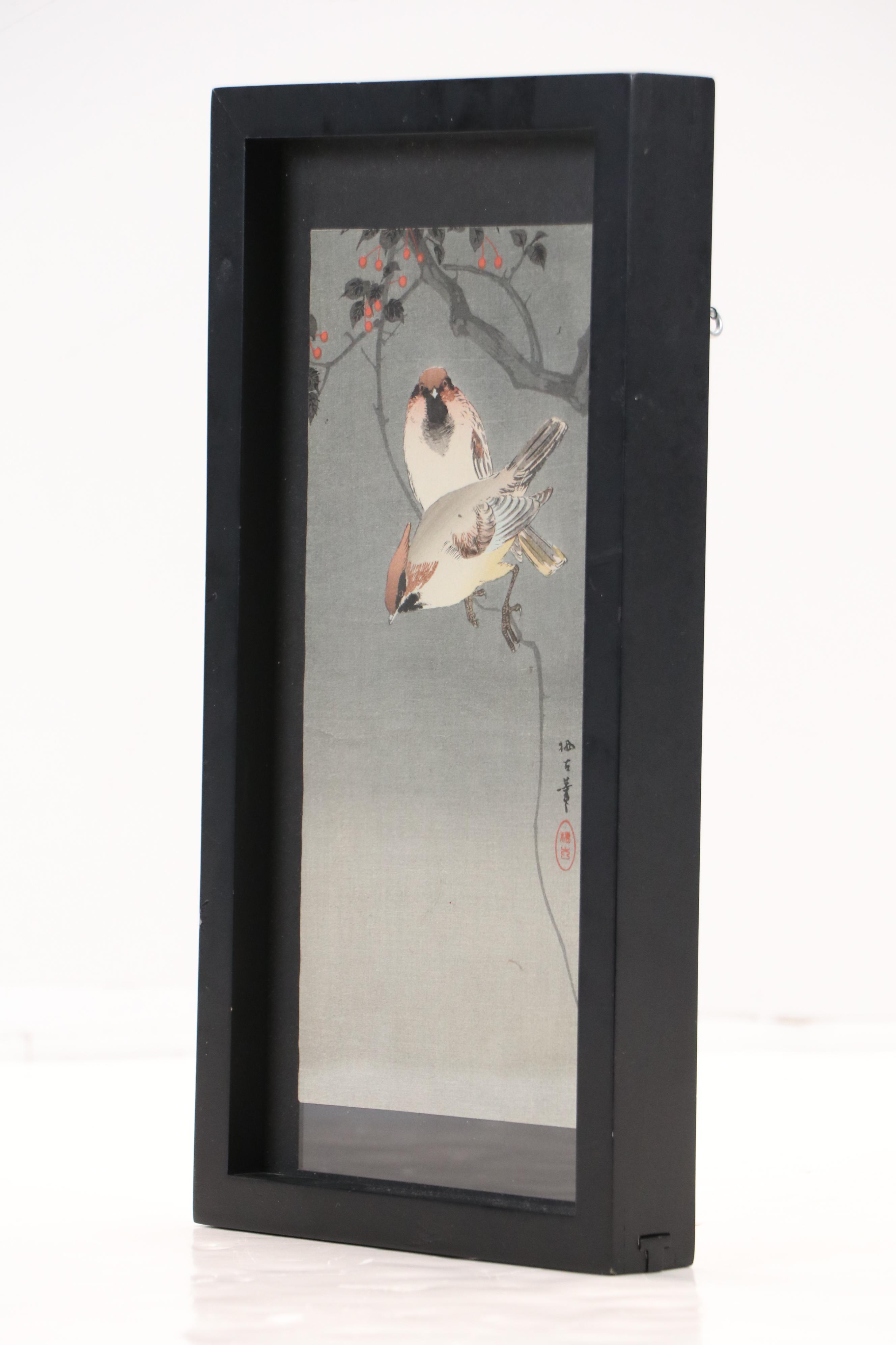 Ohara Koson Woodblock "Starlings and Cherry Tree," Circa 1910