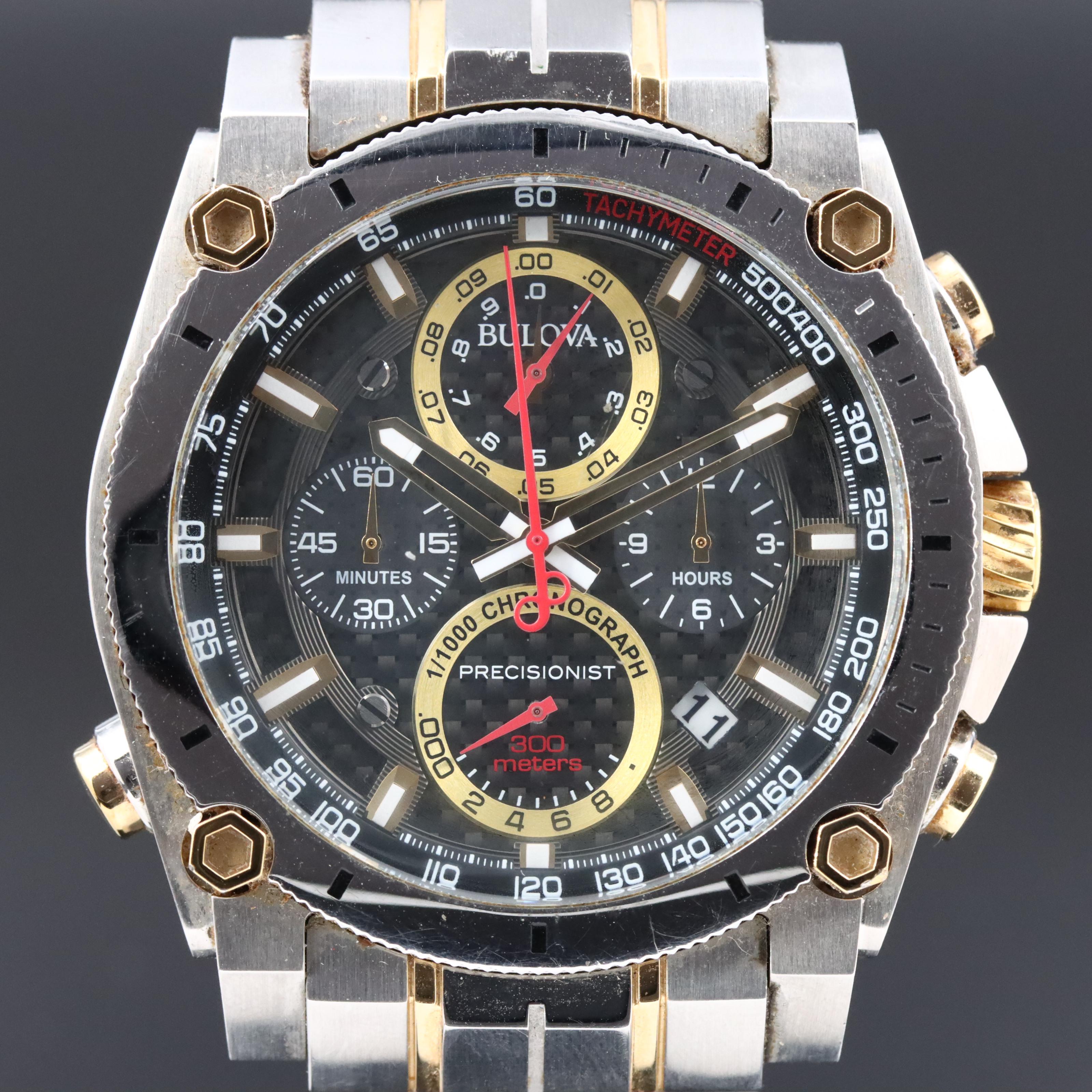 Bulova Precisionist Chronograph Black Dial Two-Tone Watch 98B228
