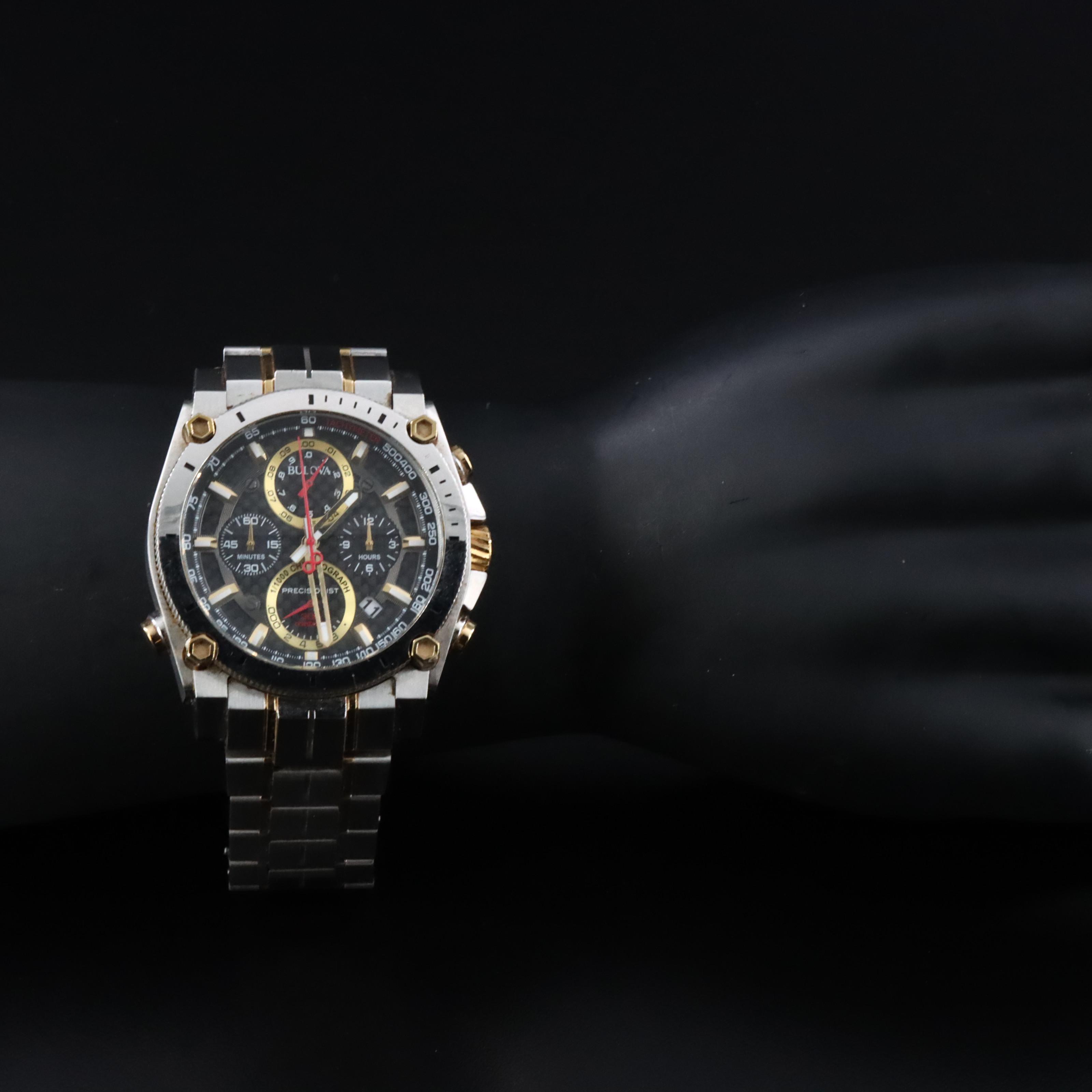 Bulova Precisionist Chronograph Black Dial Two-Tone Watch 98B228