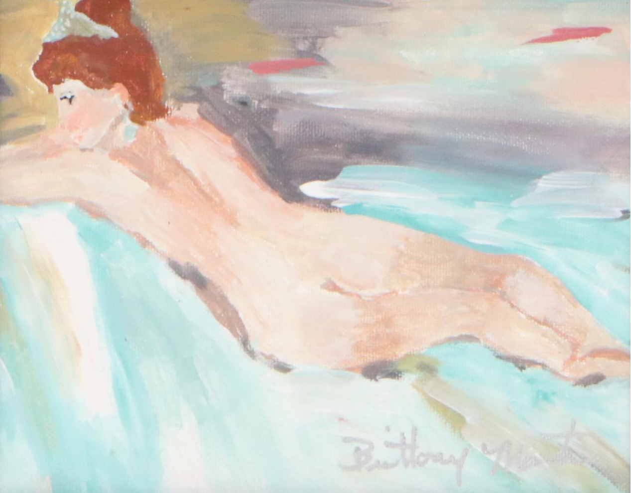 Brittony Martin Acrylic Painting of Female Nude with Tiara, 21st Century
