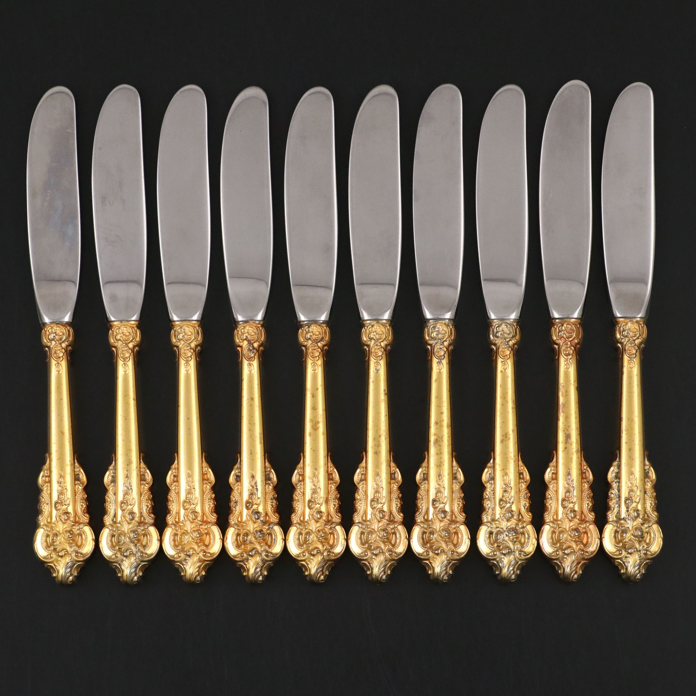 Wallace "Grande Baroque" Gold Plate Sterling Silver Handled Knives