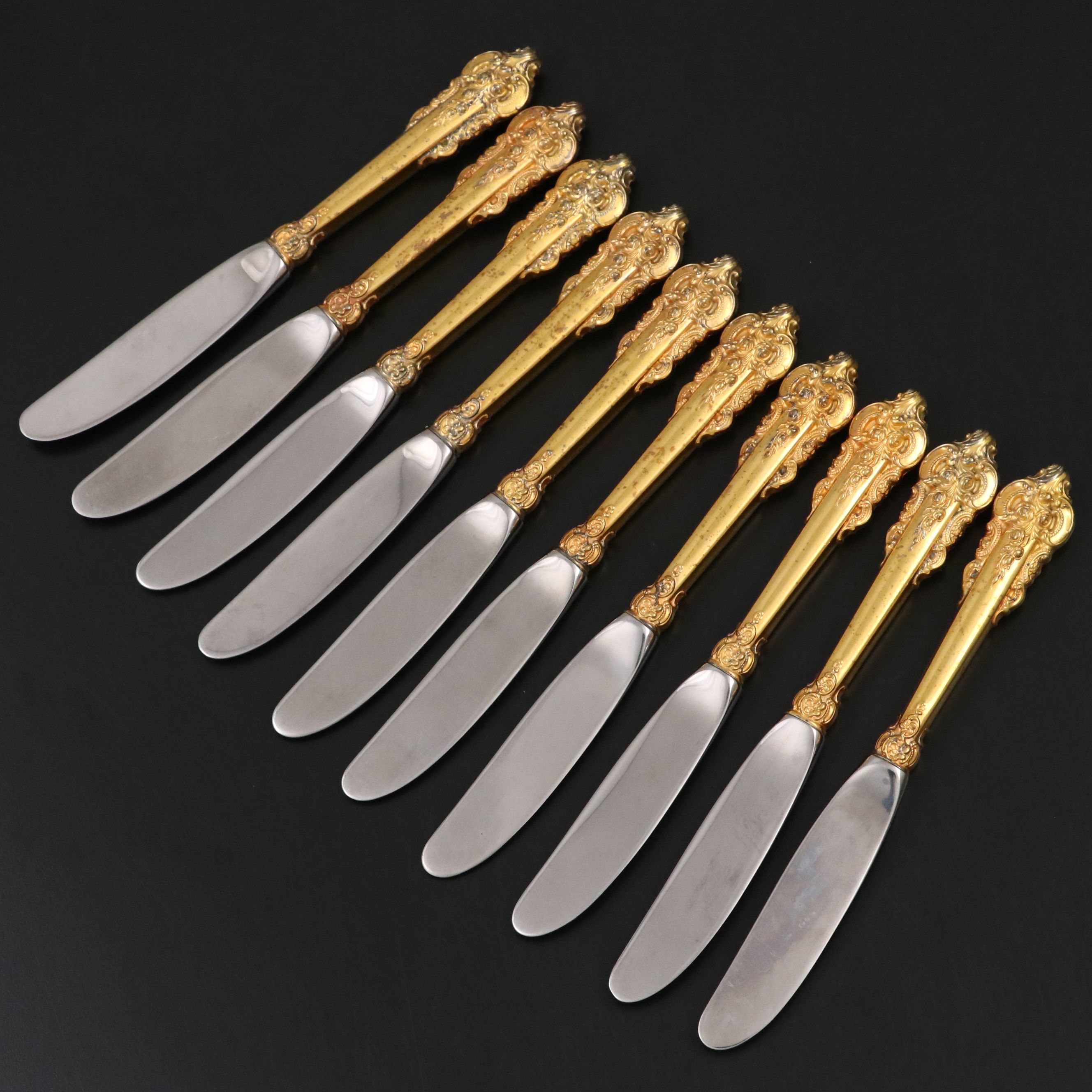 Wallace "Grande Baroque" Gold Plate Sterling Silver Handled Knives