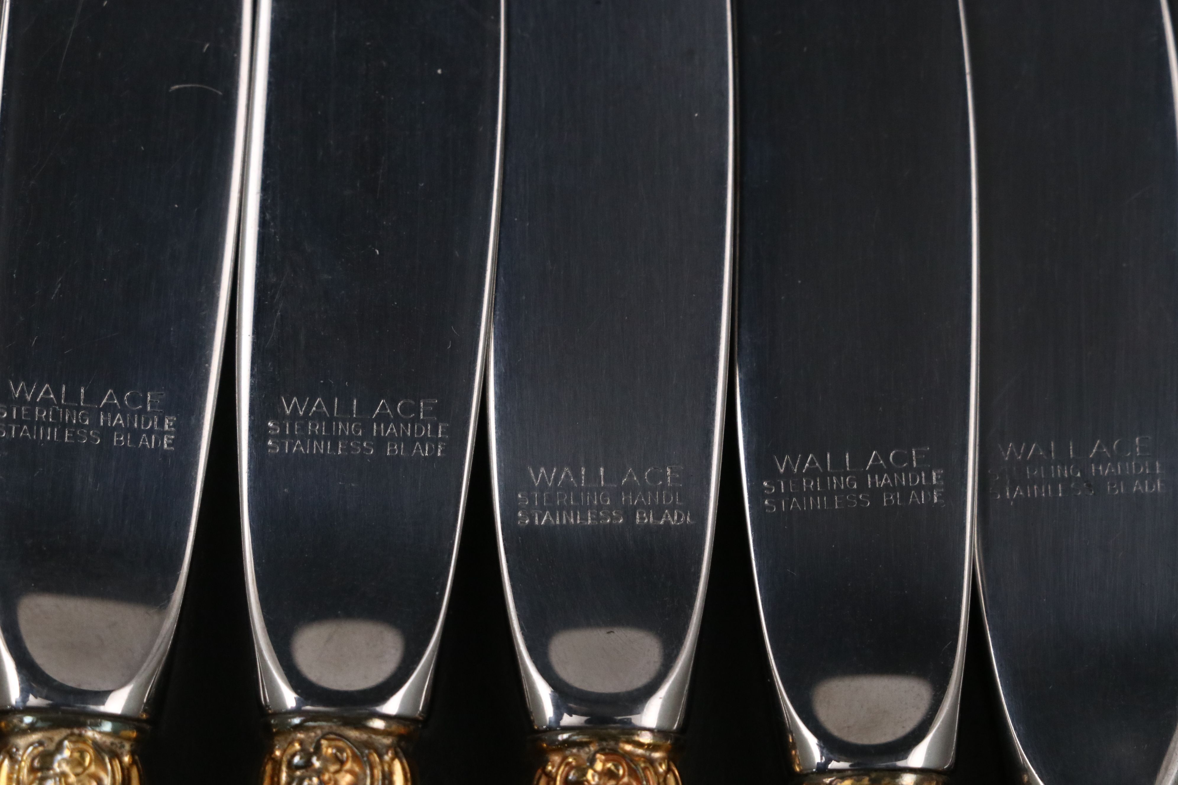 Wallace "Grande Baroque" Gold Plate Sterling Silver Handled Knives