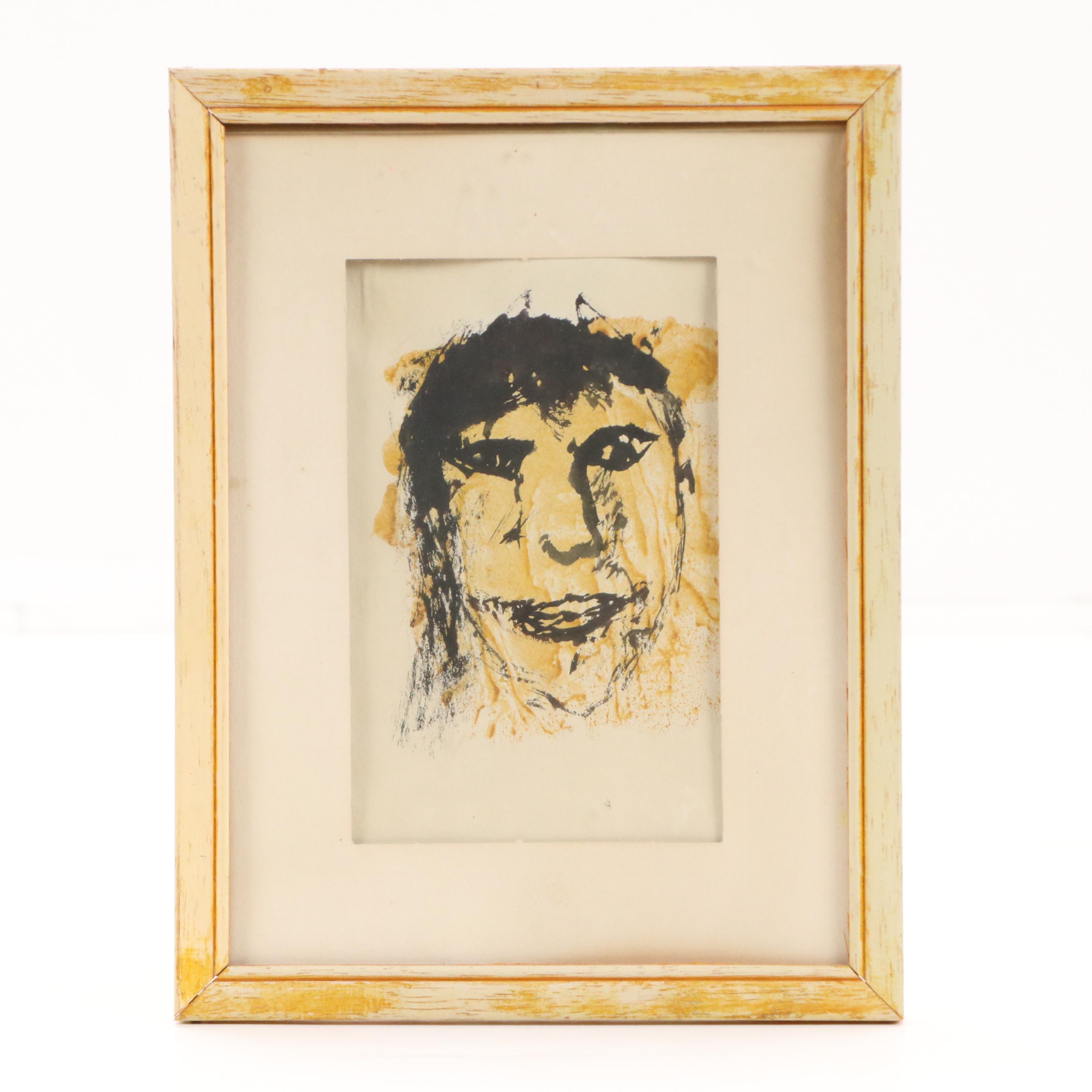 Stylized Portrait Watercolor Paintings, Mid to Late 20th Century