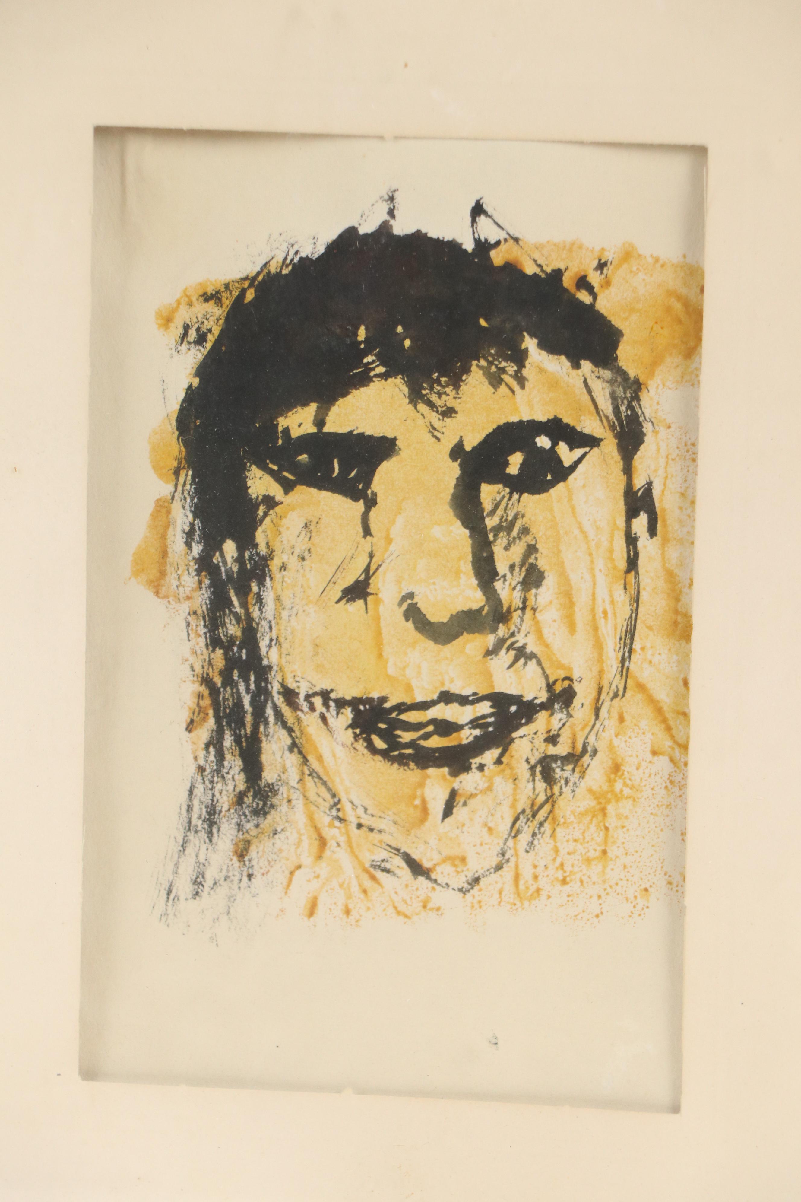 Stylized Portrait Watercolor Paintings, Mid to Late 20th Century