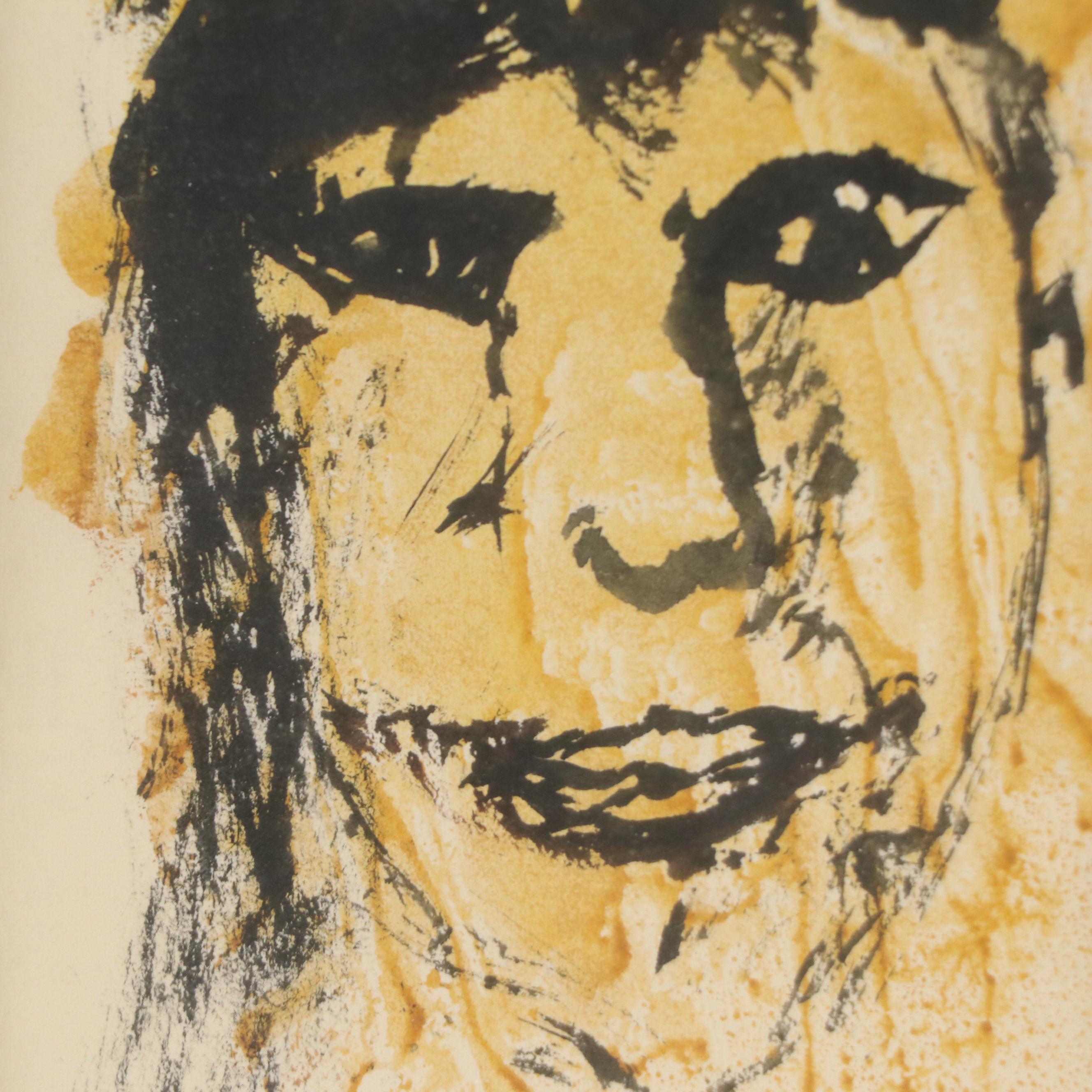 Stylized Portrait Watercolor Paintings, Mid to Late 20th Century