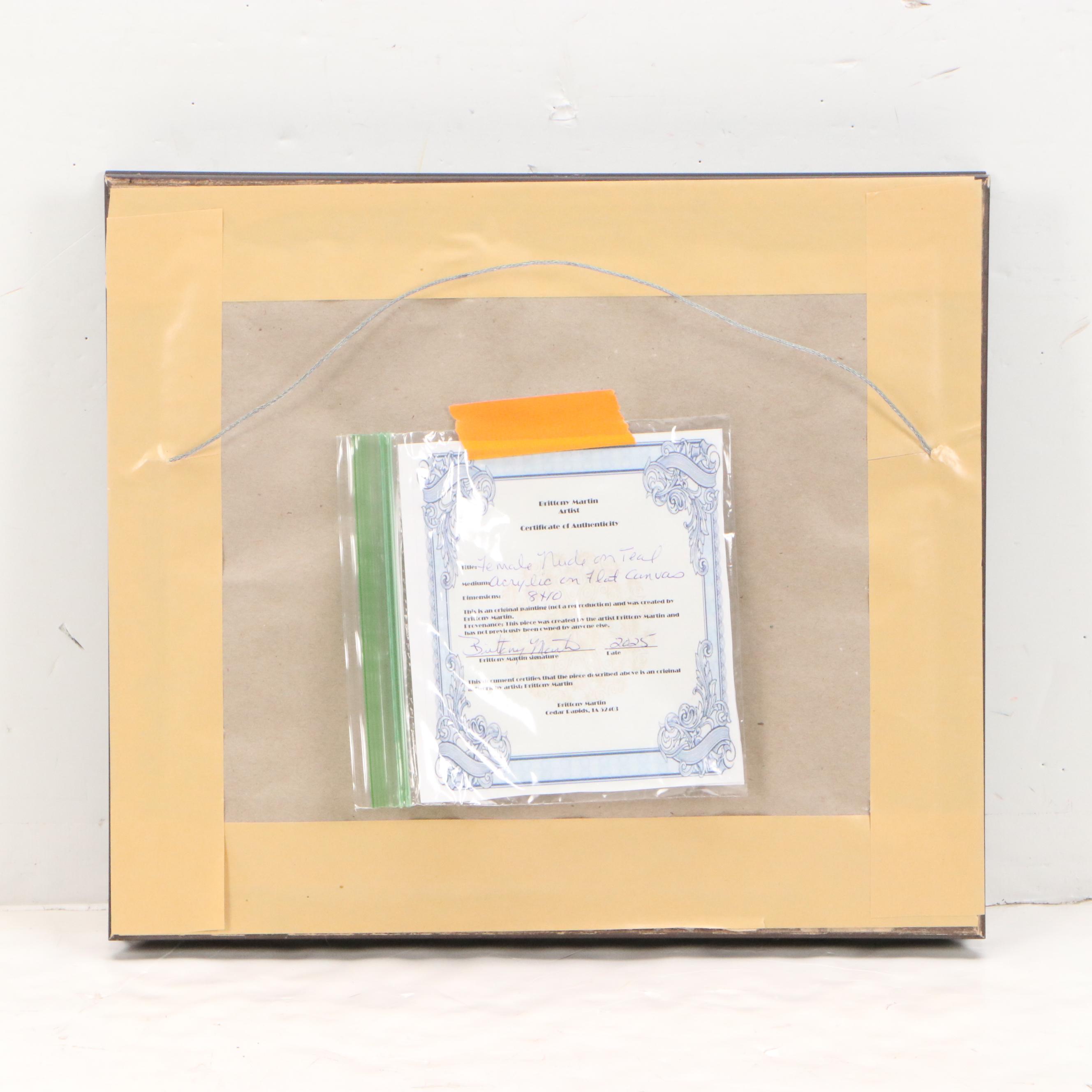 Brittony Martin Acrylic Painting "Female Nude on Teal," 2025