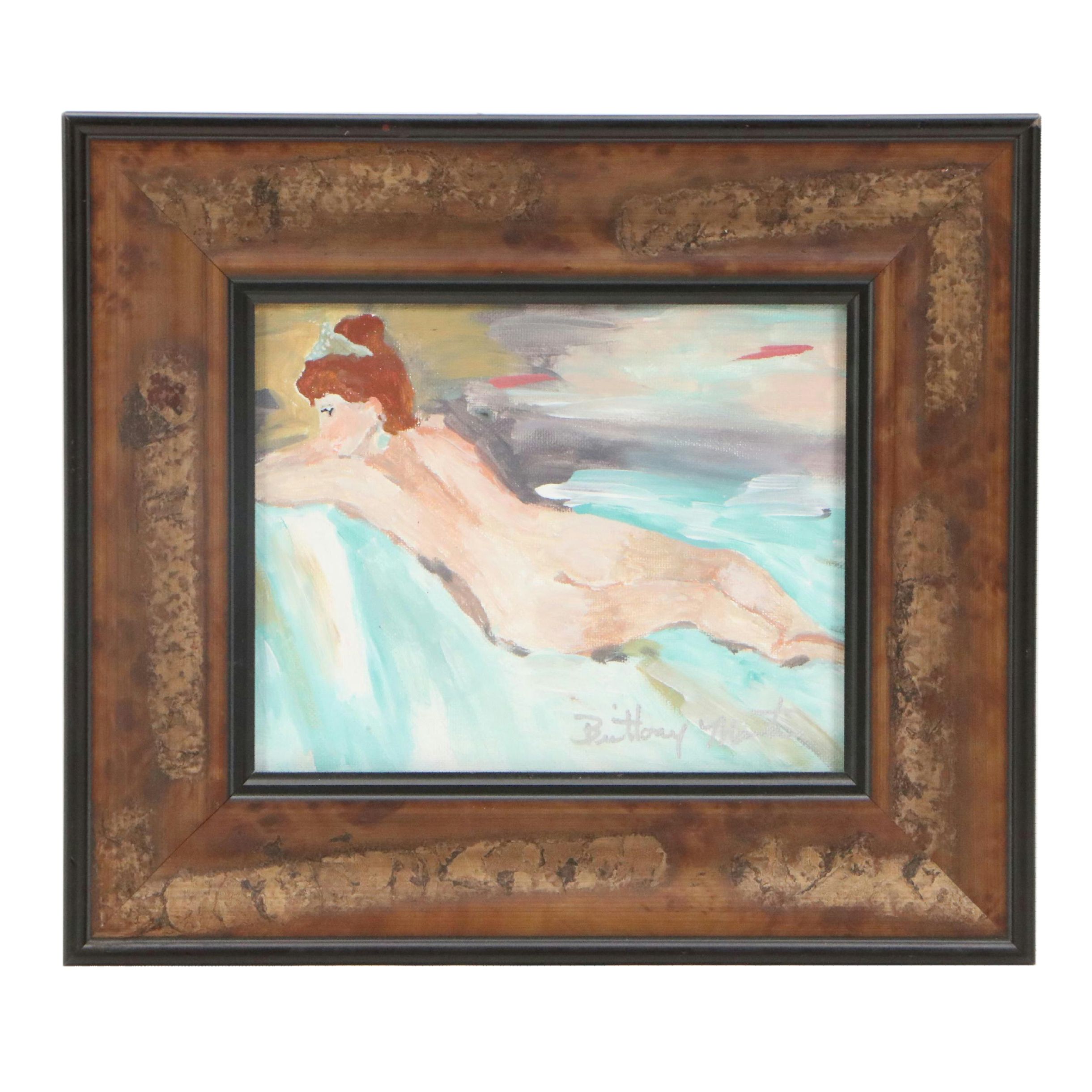 Brittony Martin Acrylic Painting of Female Nude with Tiara, 21st Century