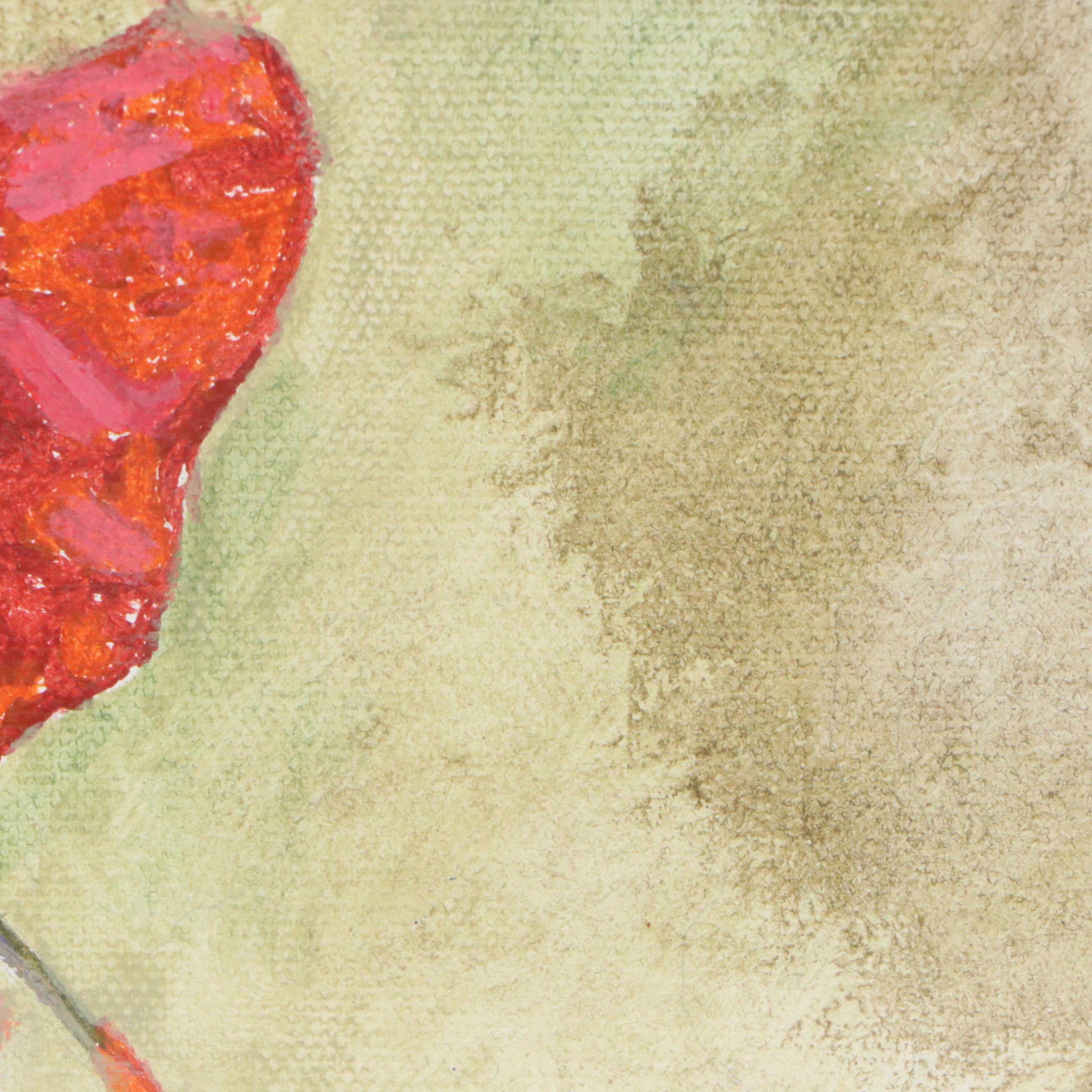 Brittony Martin Acrylic Painting of Hummingbird with Hibiscus, 21st Century