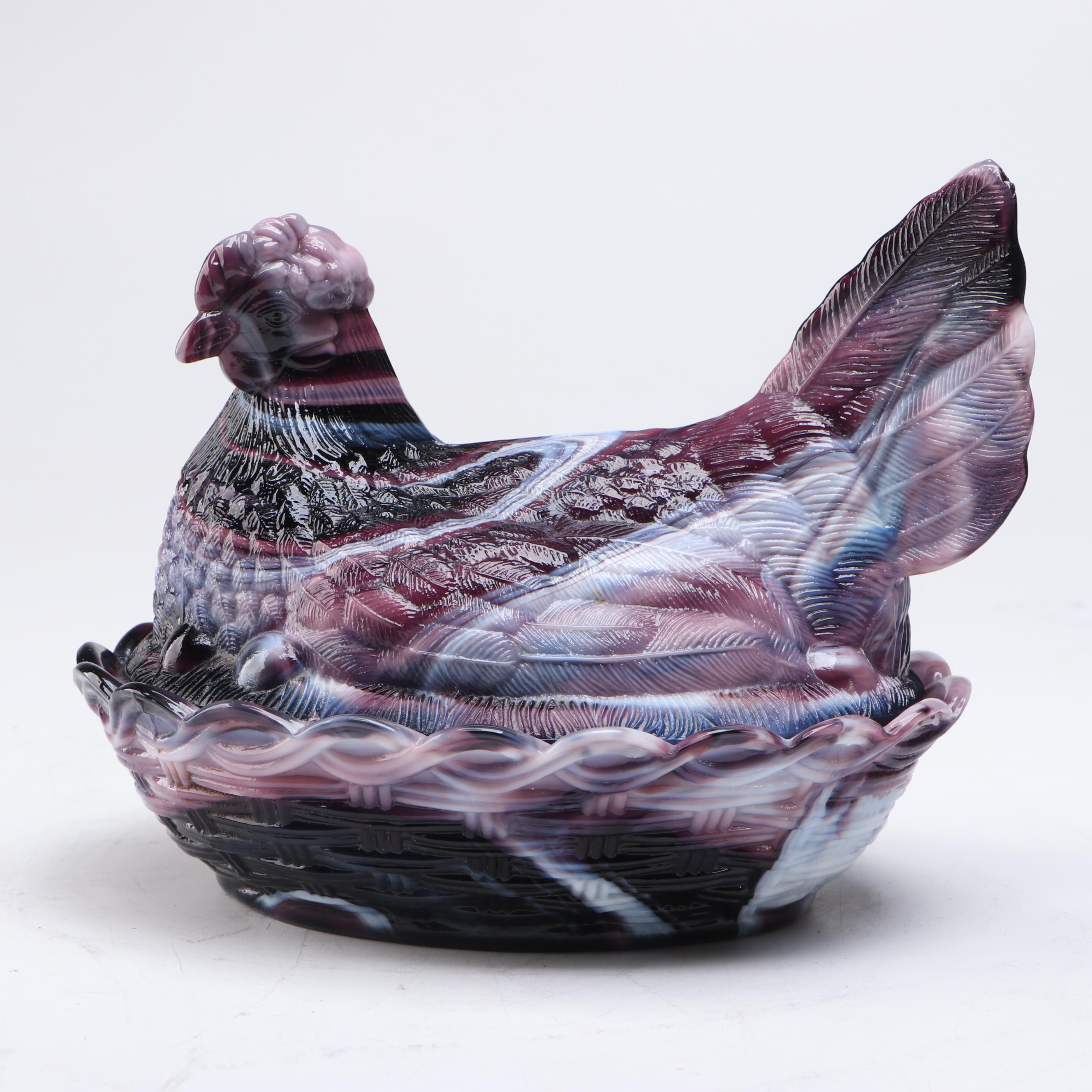 Cut to Clear Crystal Vase with Slag Glass Hen on Nest