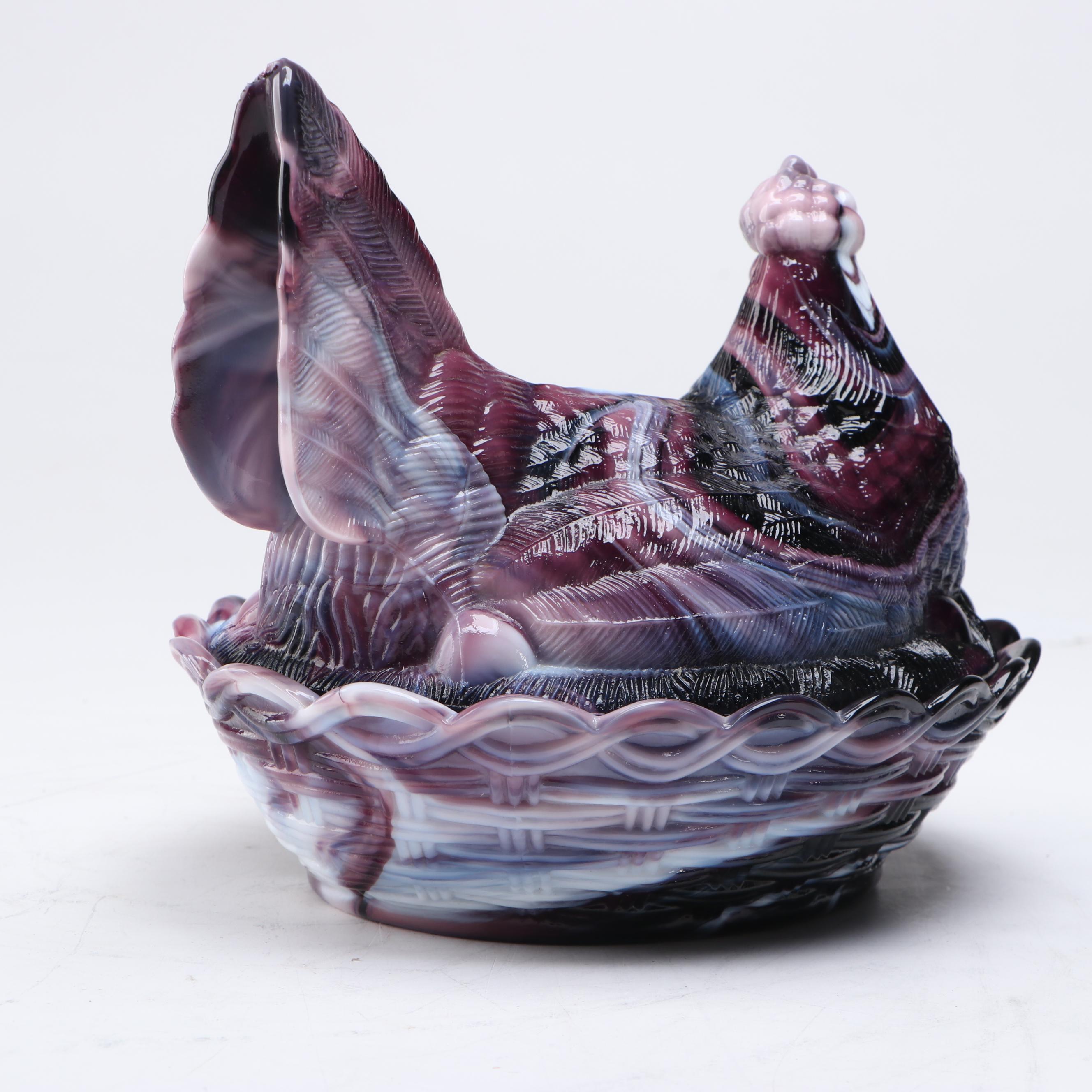 Cut to Clear Crystal Vase with Slag Glass Hen on Nest