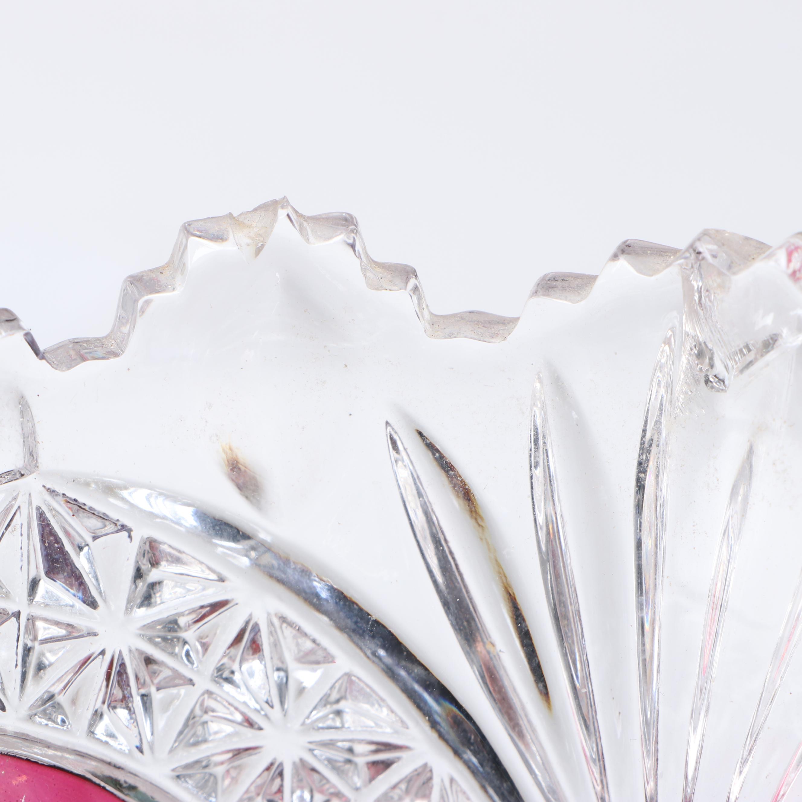 Cut to Clear Crystal Vase with Slag Glass Hen on Nest