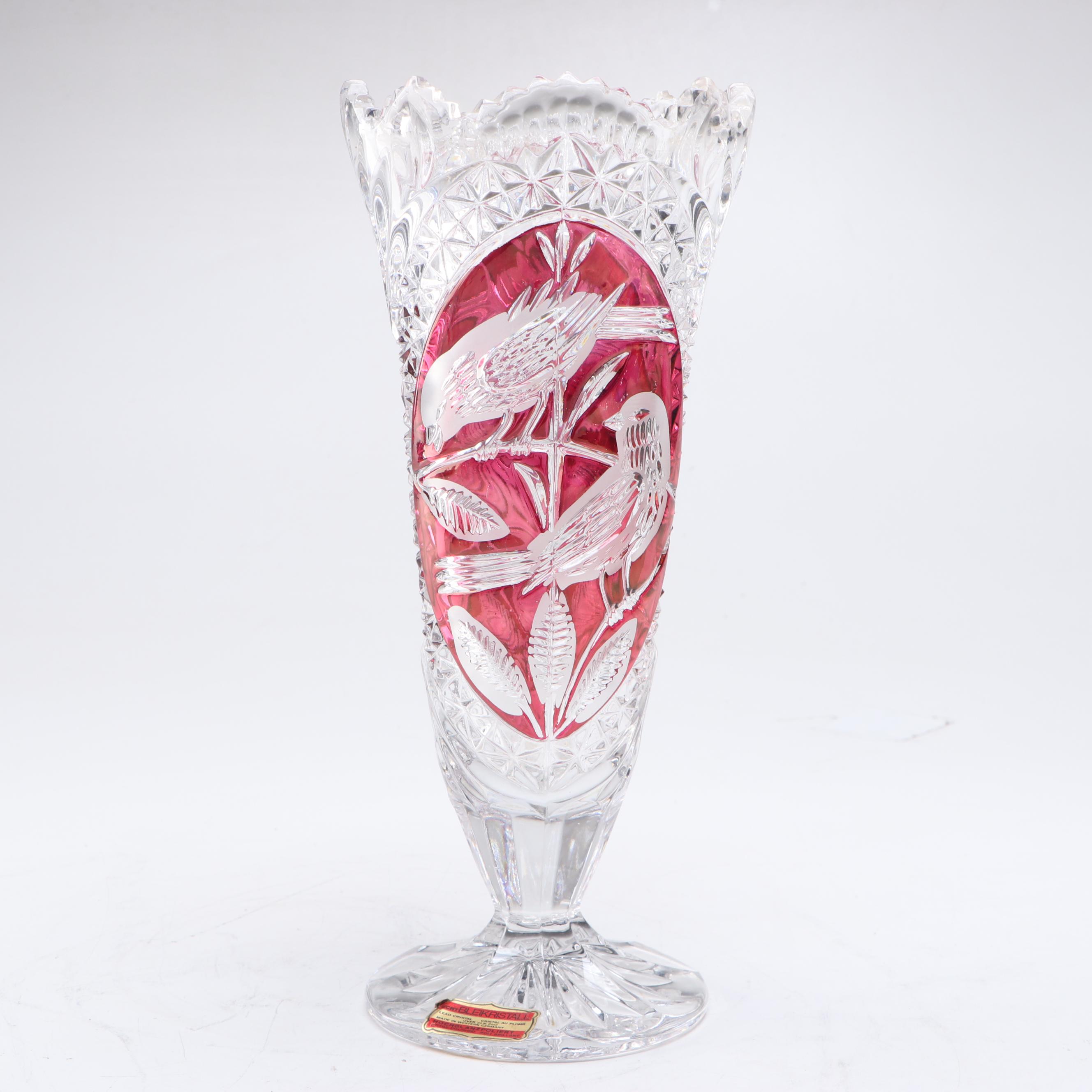 Cut to Clear Crystal Vase with Slag Glass Hen on Nest