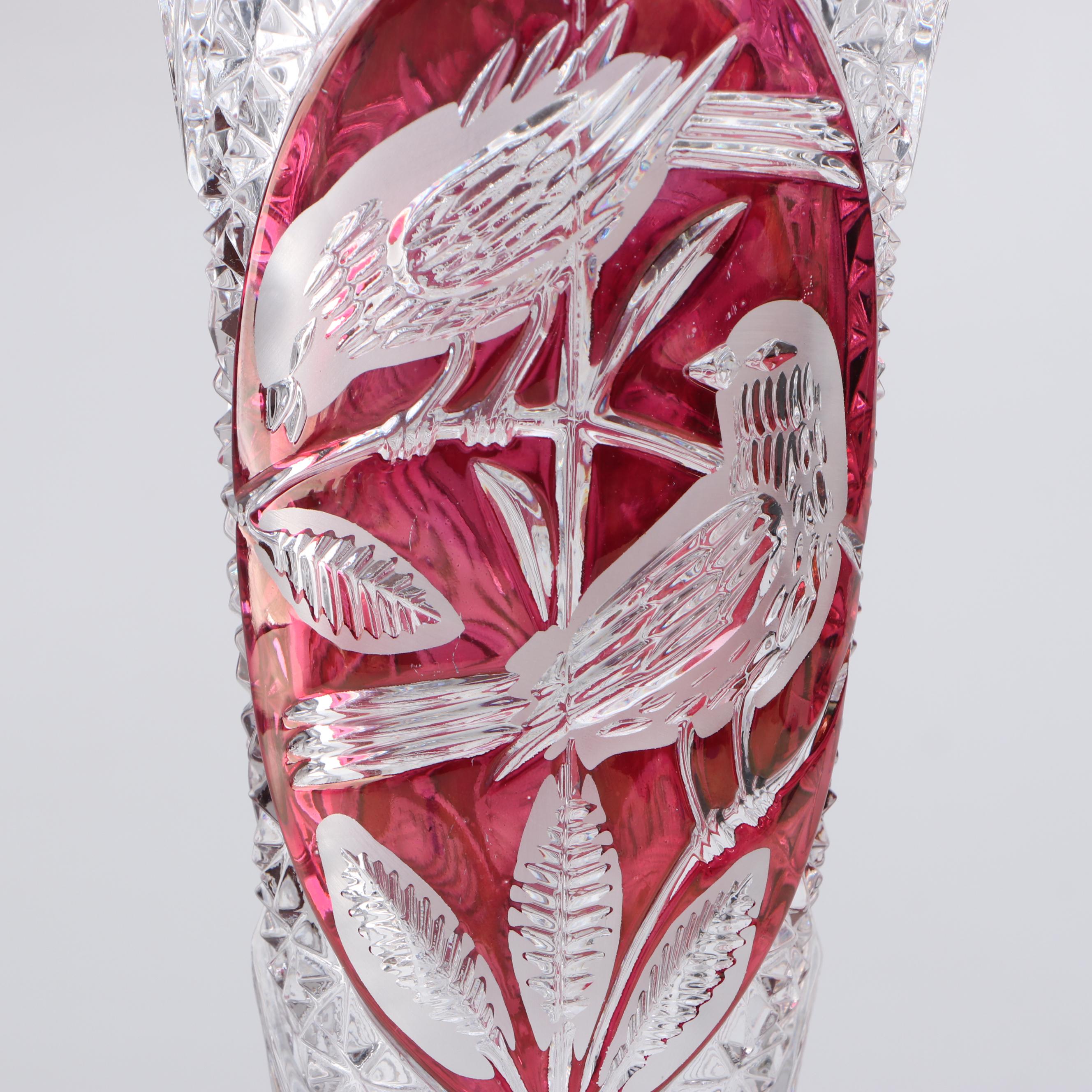 Cut to Clear Crystal Vase with Slag Glass Hen on Nest