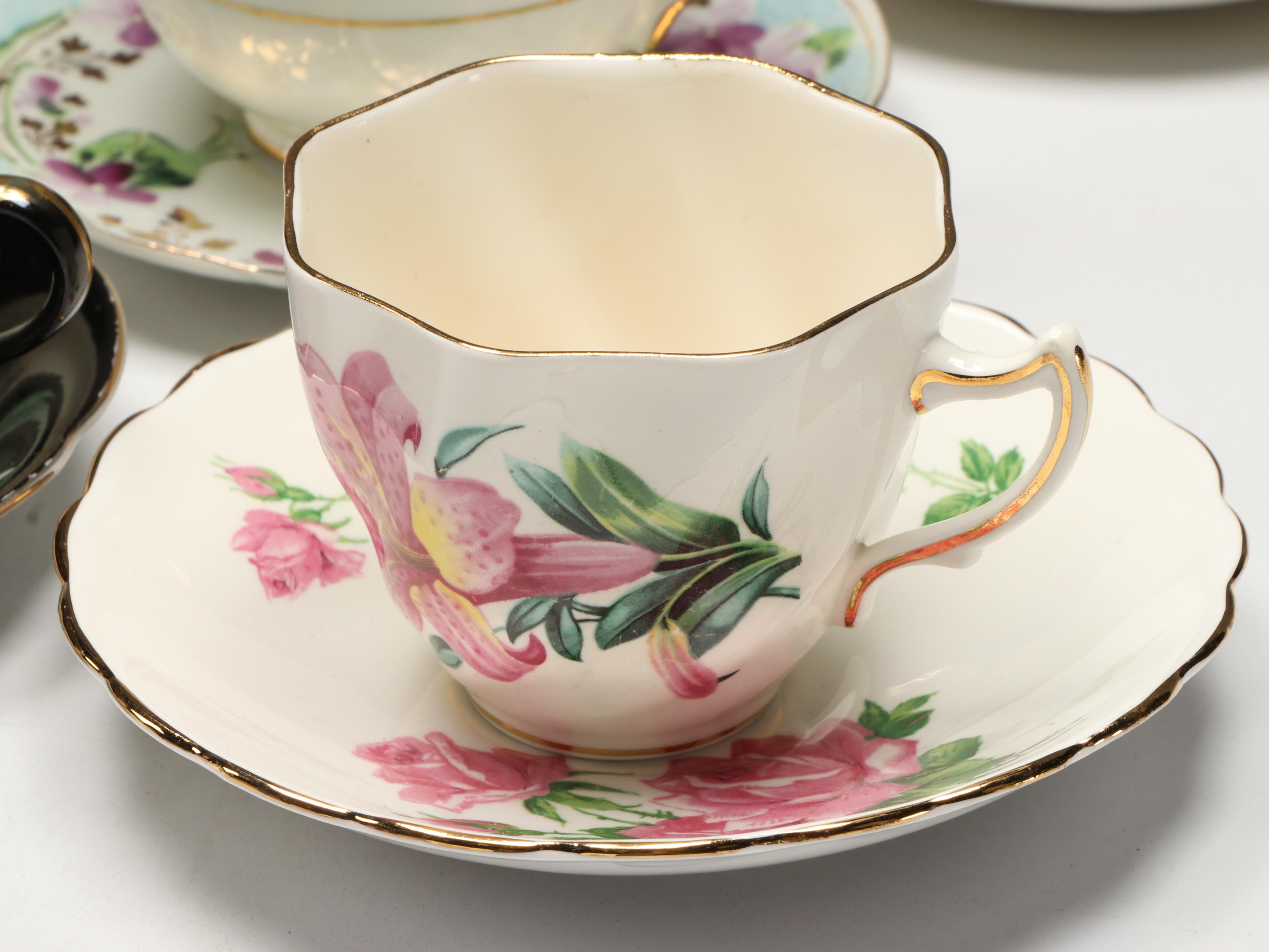 Royal Grafton, Paragon, and More Assorted Porcelain Teacups and Saucers