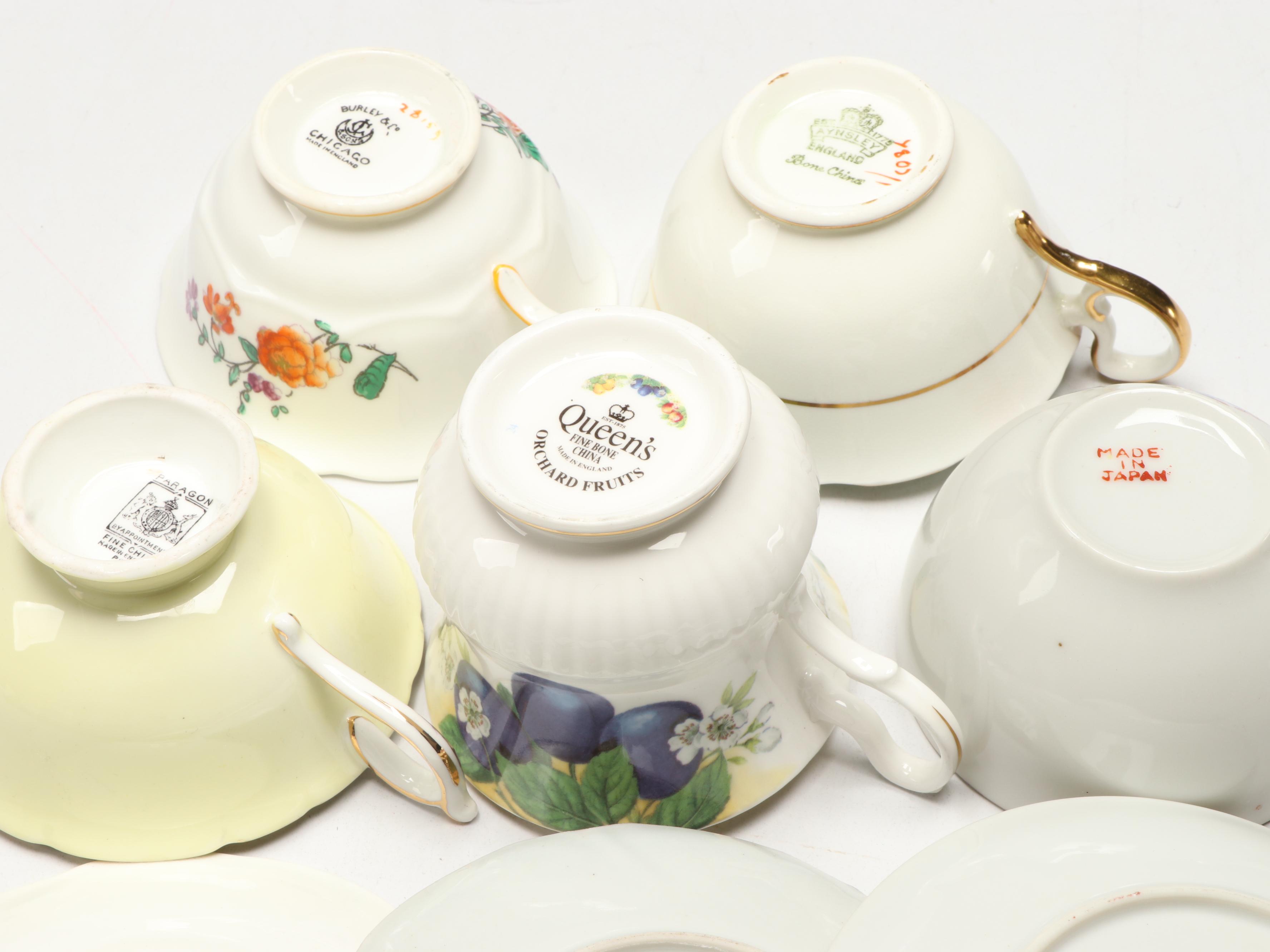 Royal Grafton, Paragon, and More Assorted Porcelain Teacups and Saucers