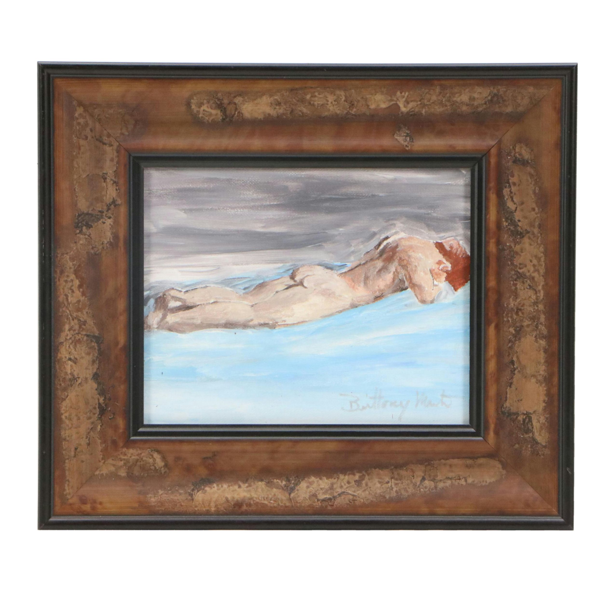 Brittony Martin Acrylic Painting "Female Nude on Teal," 2025