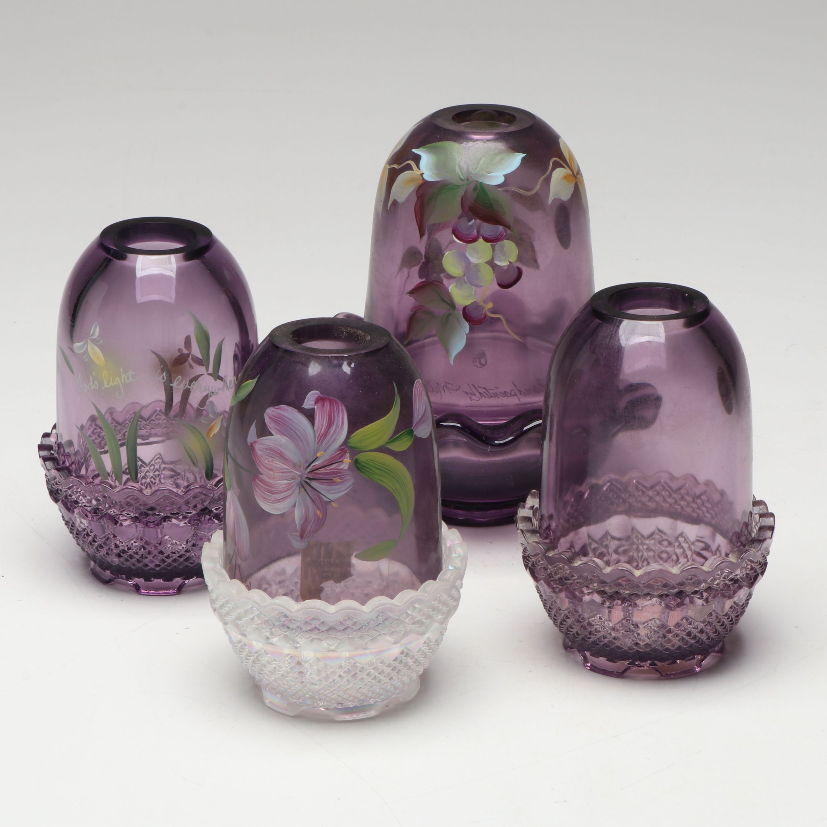 Fenton Hand-Painted Purple Fairy Lamps