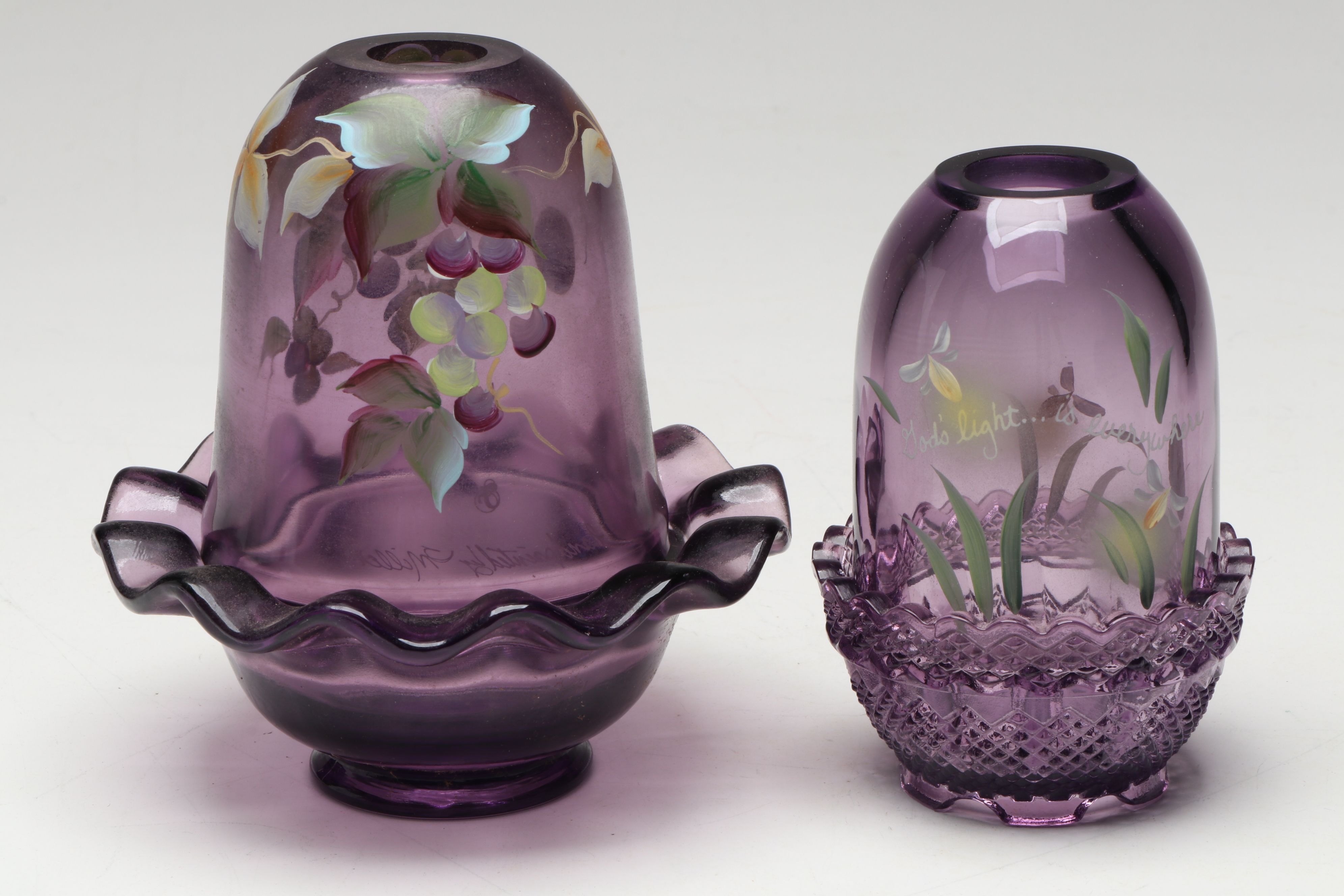 Fenton Hand-Painted Purple Fairy Lamps