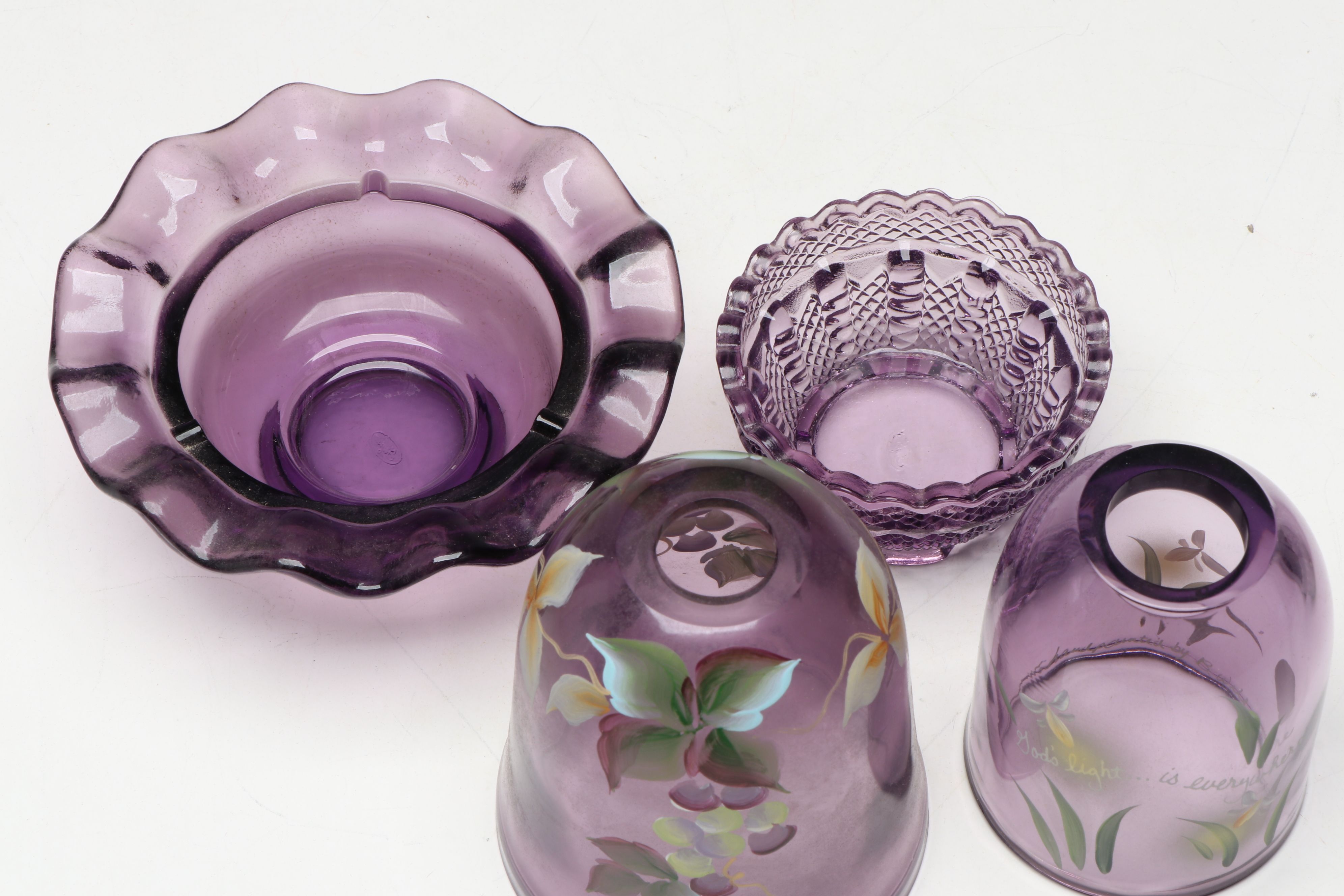 Fenton Hand-Painted Purple Fairy Lamps