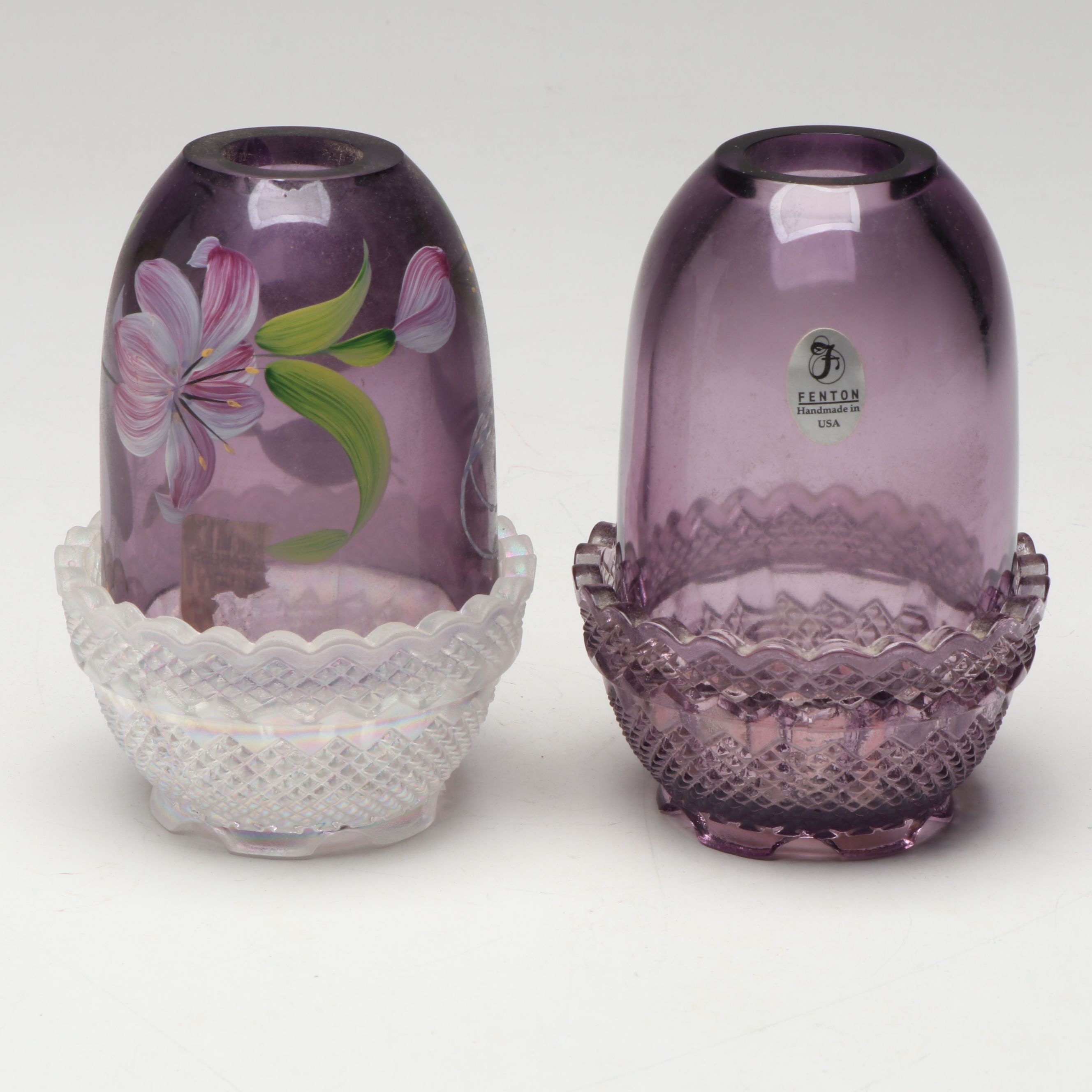 Fenton Hand-Painted Purple Fairy Lamps