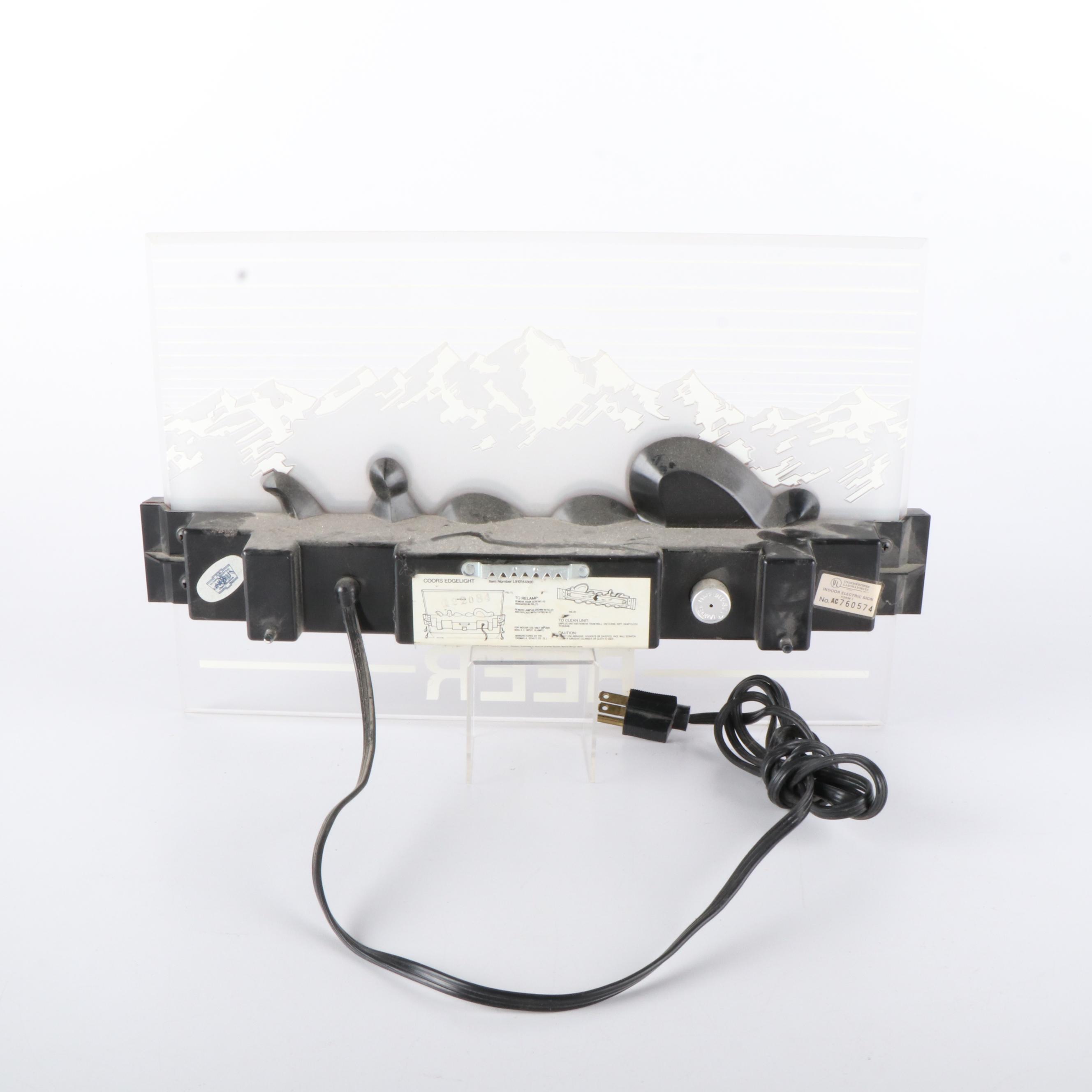 Baseball Memorabilia Display Cabinet and Coors Beer Electric Sign