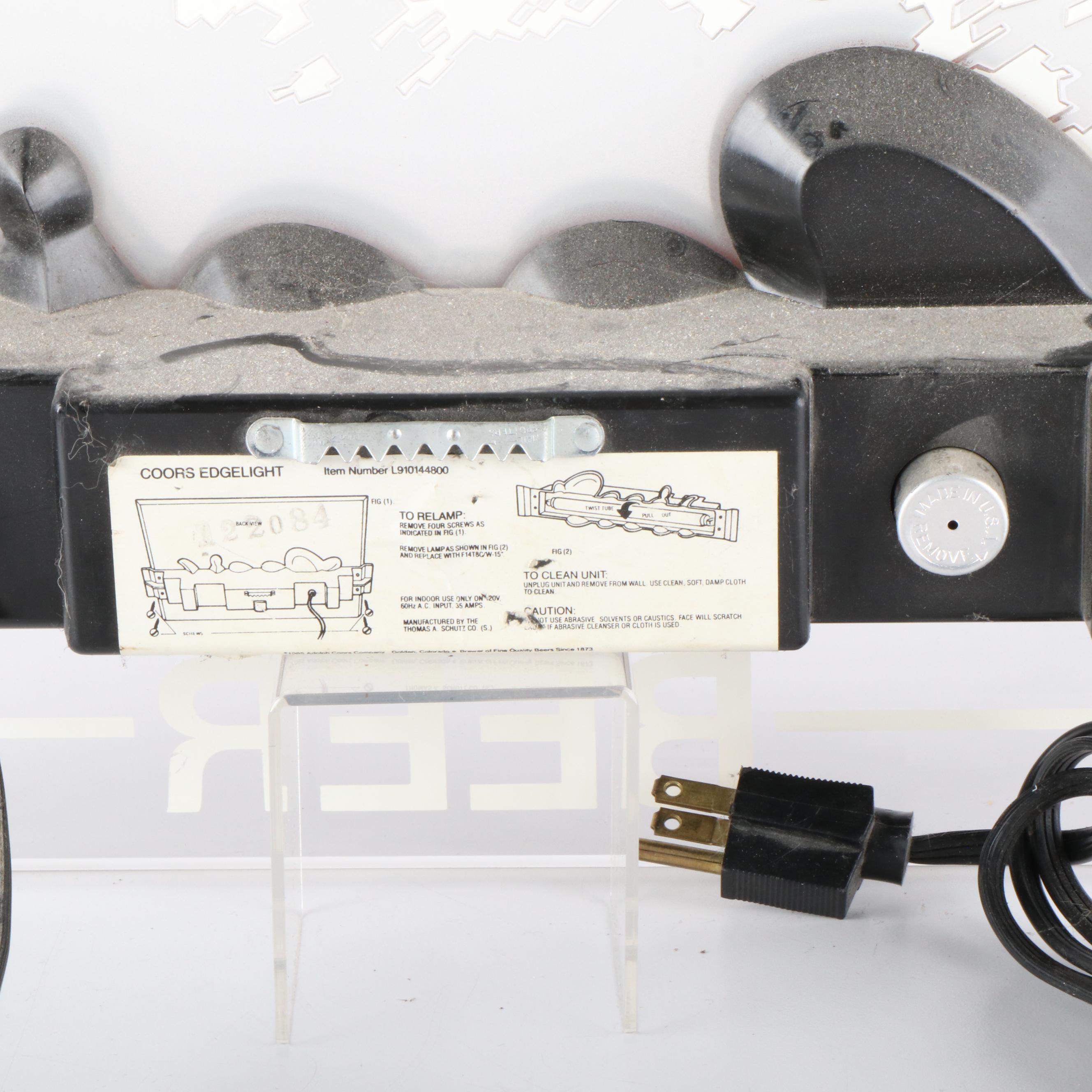 Baseball Memorabilia Display Cabinet and Coors Beer Electric Sign