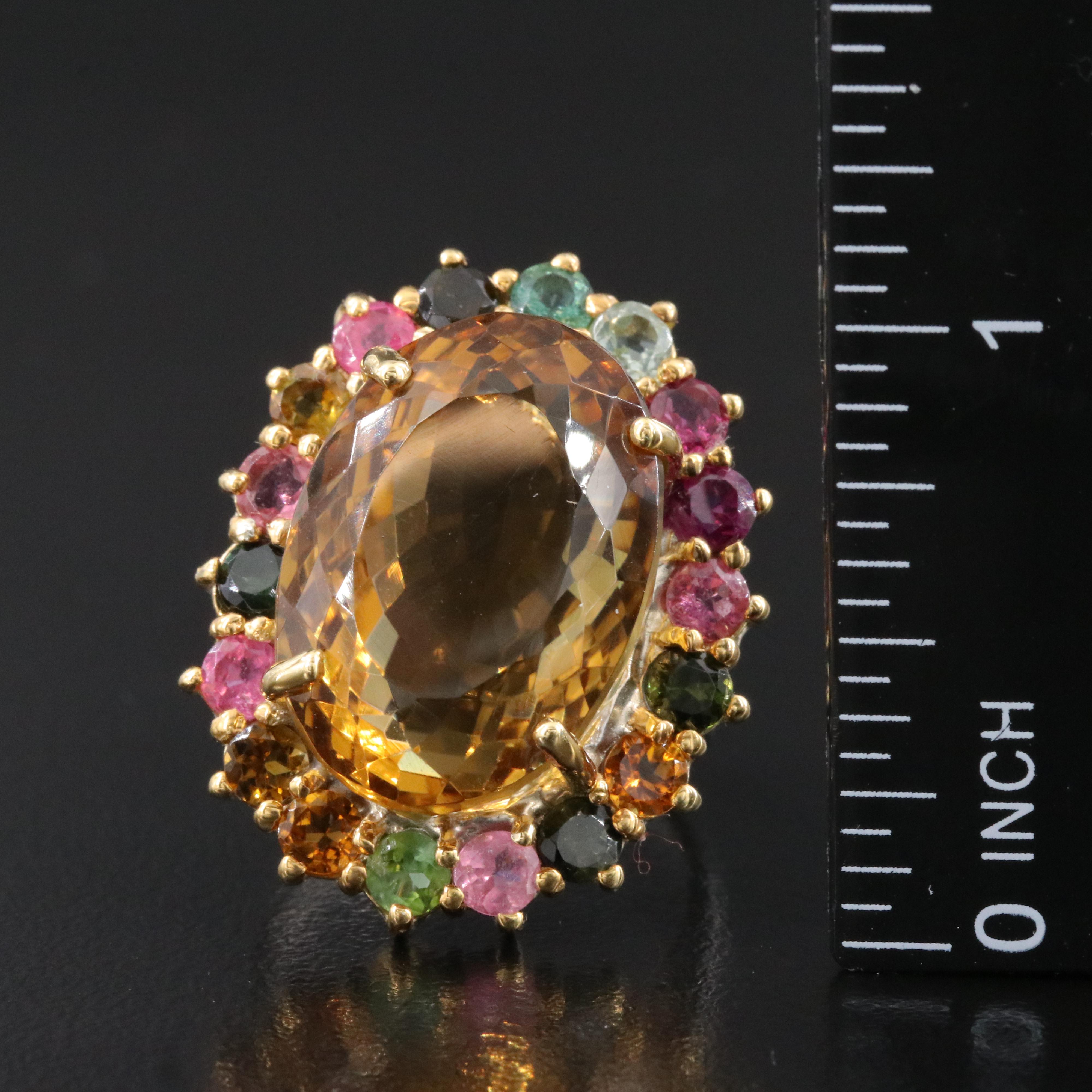 Sterling Citrine and Tourmaline Halo Ring
