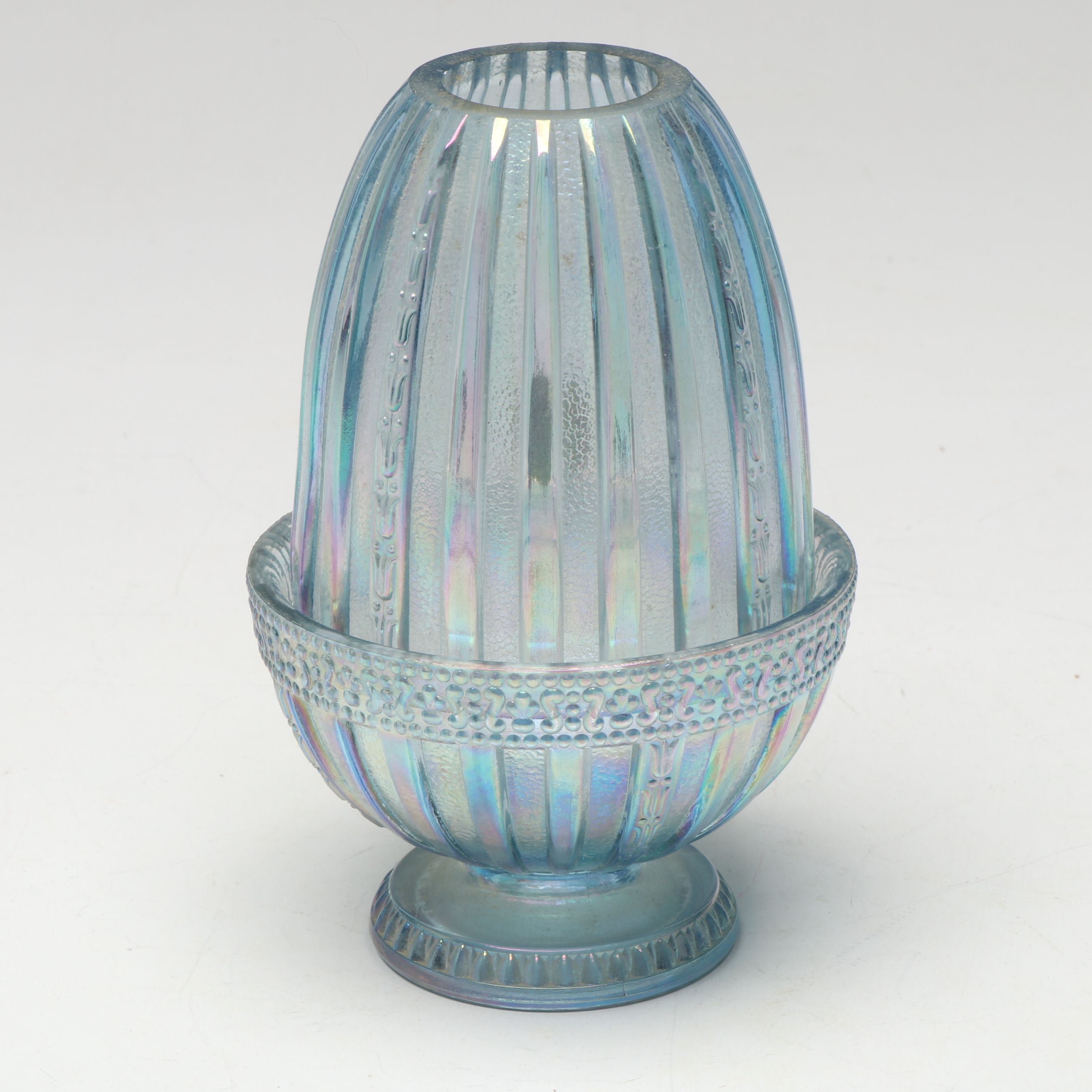 Fenton Iridescent and Blue Satin Glass Fairy Lamps
