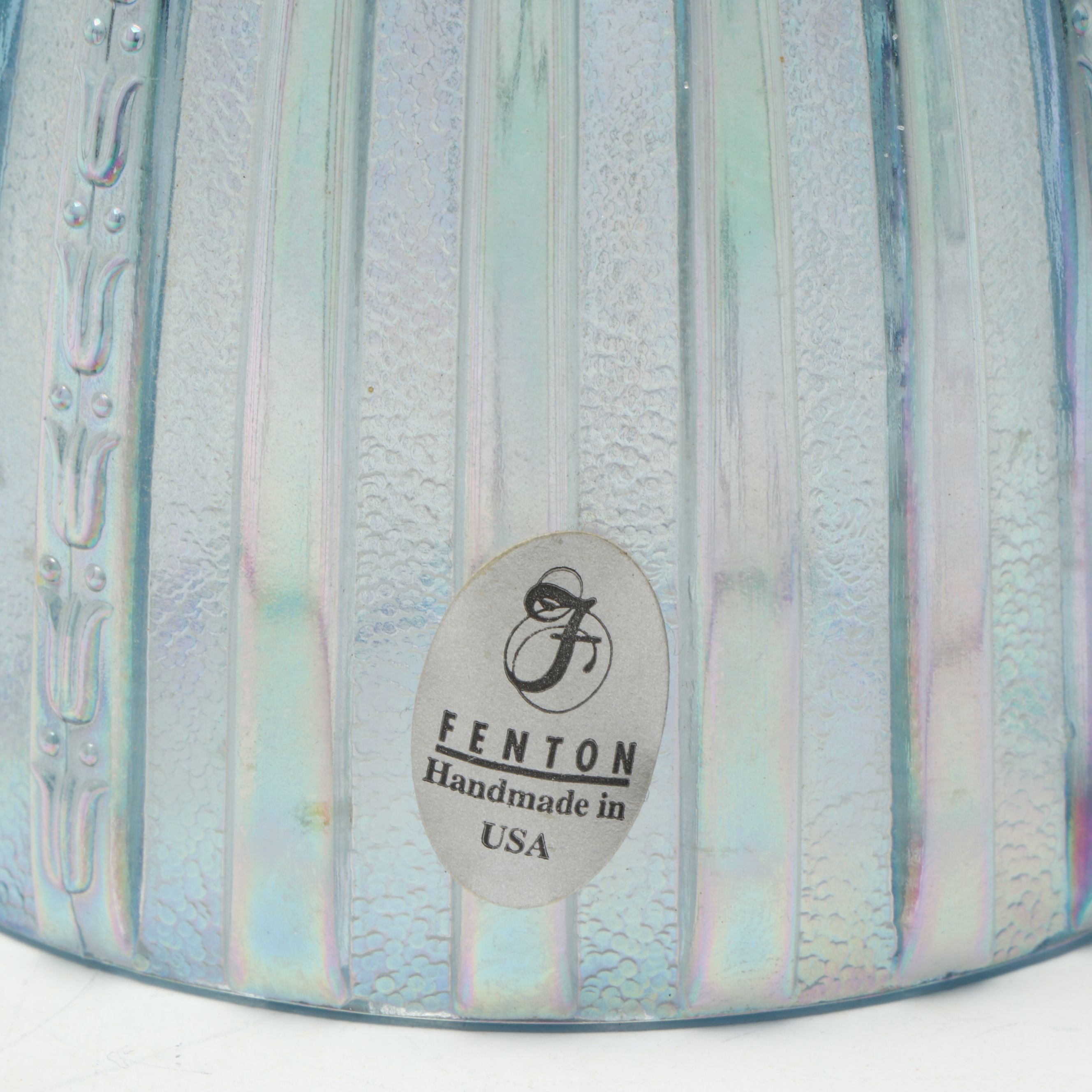 Fenton Iridescent and Blue Satin Glass Fairy Lamps