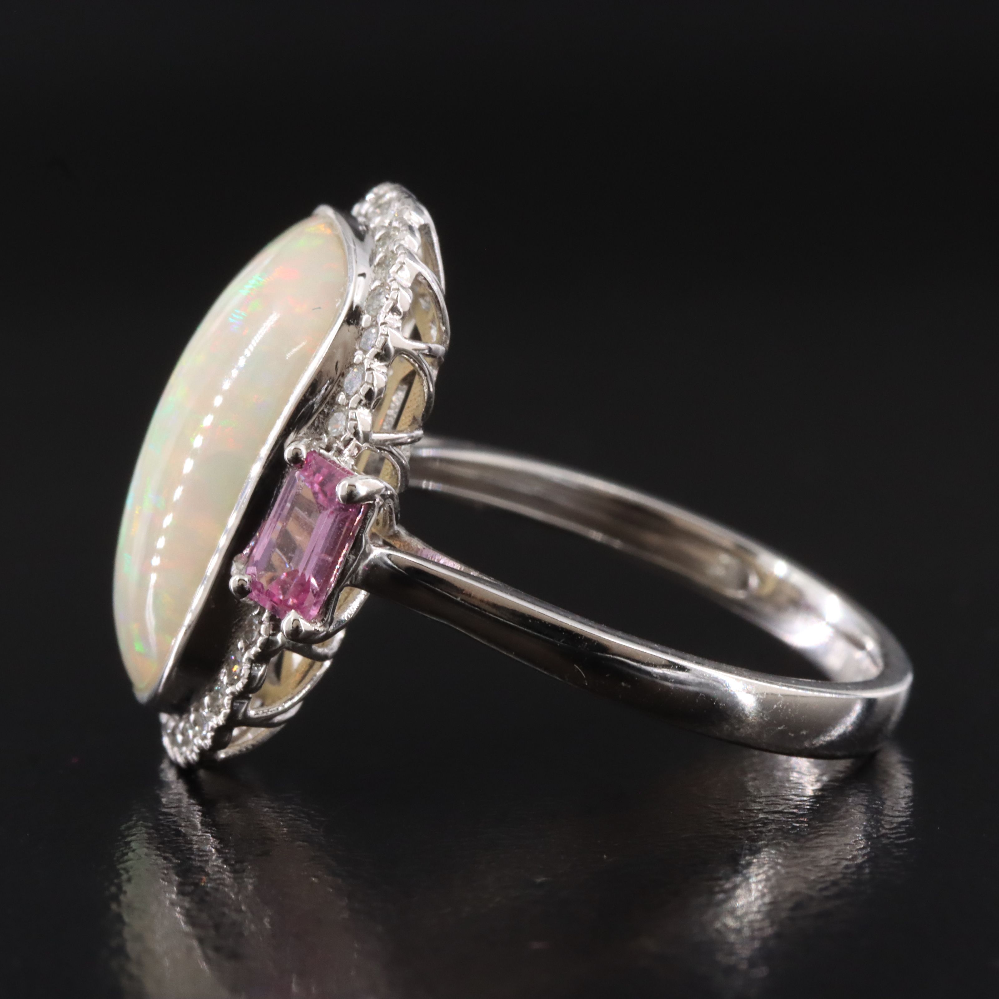 Oscar Friedman Platinum Opal, Pink Sapphire, and Diamond Ring