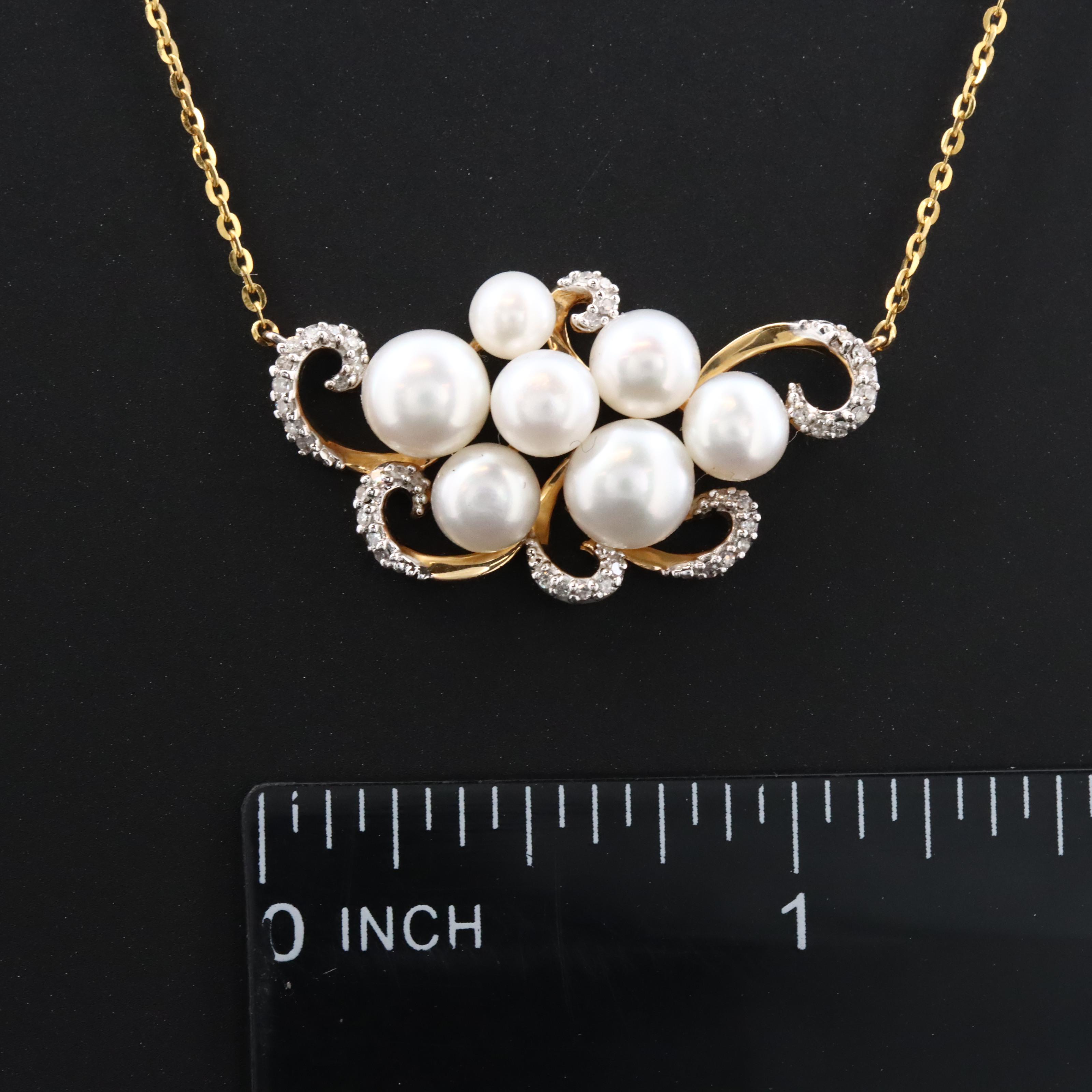 14K Pearl and Diamond Cluster Necklace