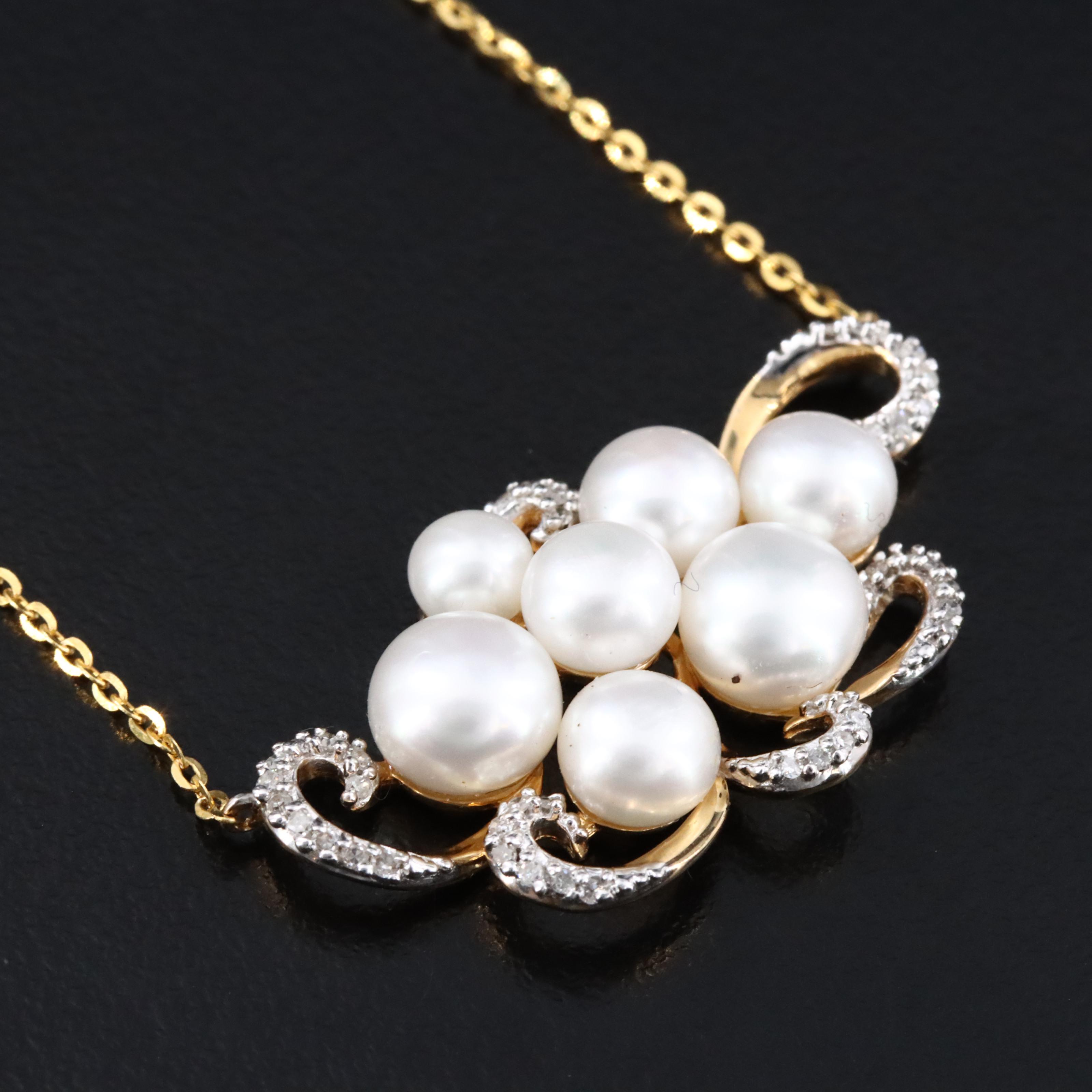 14K Pearl and Diamond Cluster Necklace